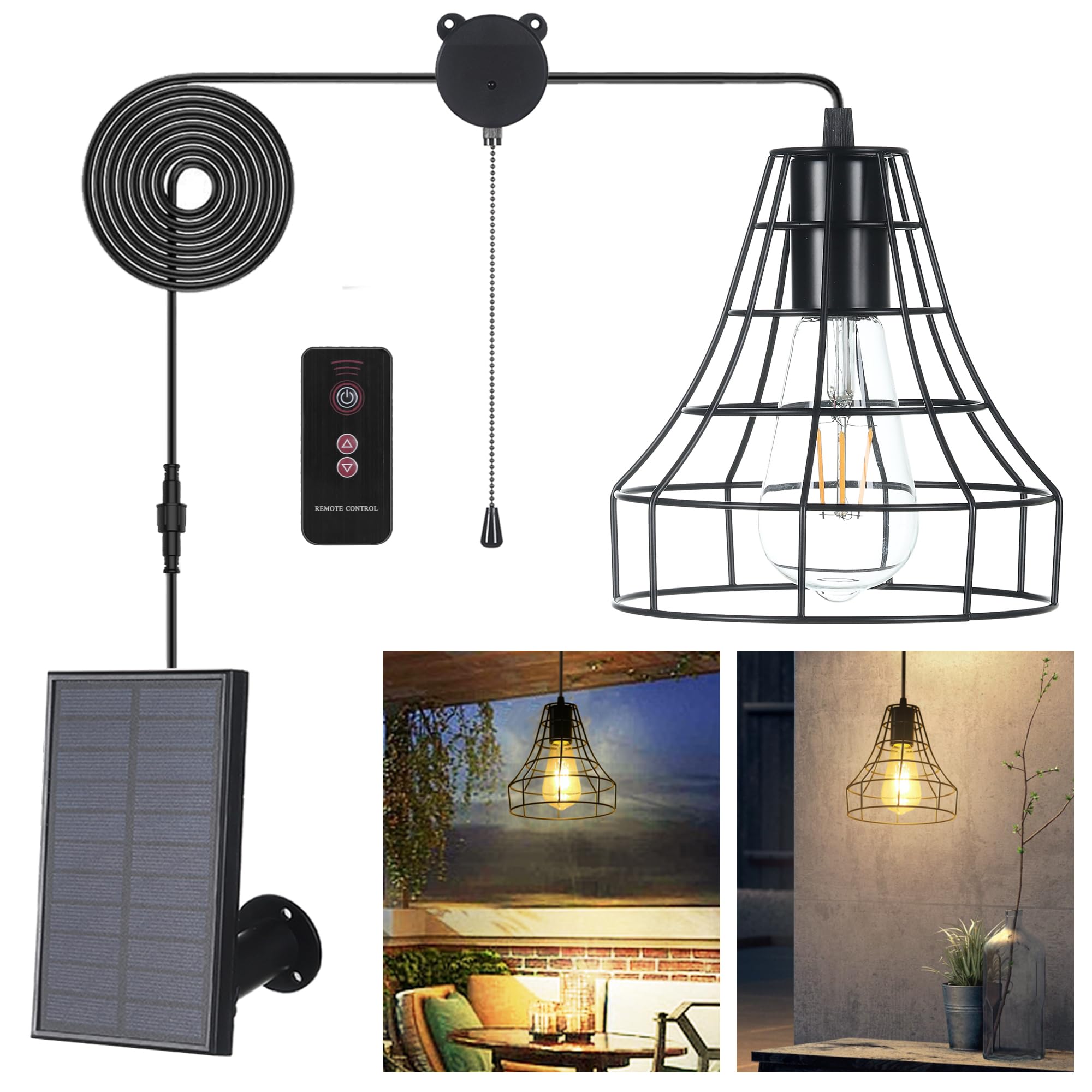 Solar Powered Pendant Lights with Remote Control - Indoor/Outdoor Waterproof Hanging Lights for Chicken Coop, Shed, Garage, Greenhouse, Patio & Barn Storage - Energy Efficient Solar Lights for Home & Garden Decor