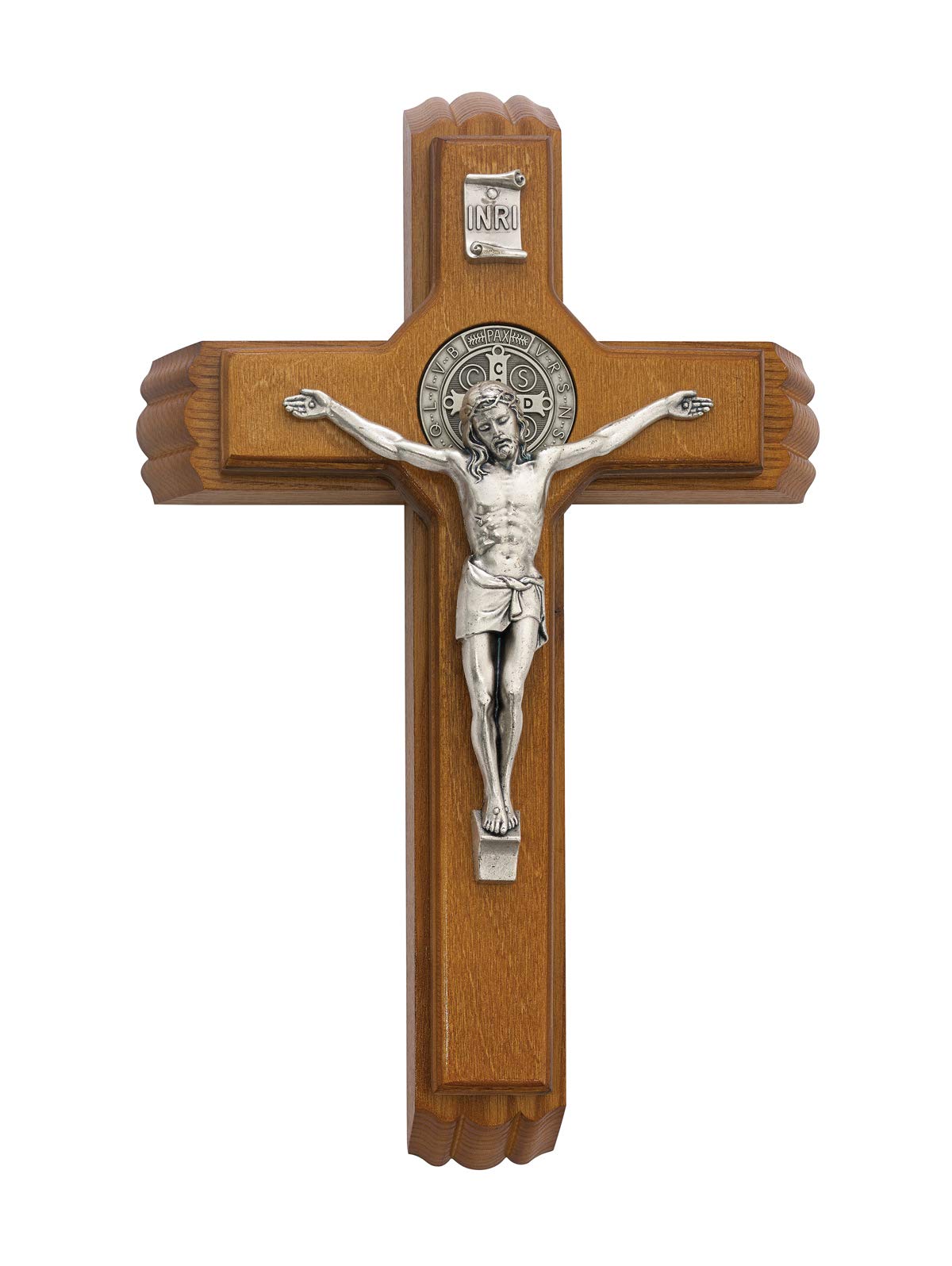 McVan 12 Inch Black Walnut St. Benedict Cross Crucifix Box Set - Religious Wooden Cross for Home Altar, Catholic Gifts, and Spiritual Protection