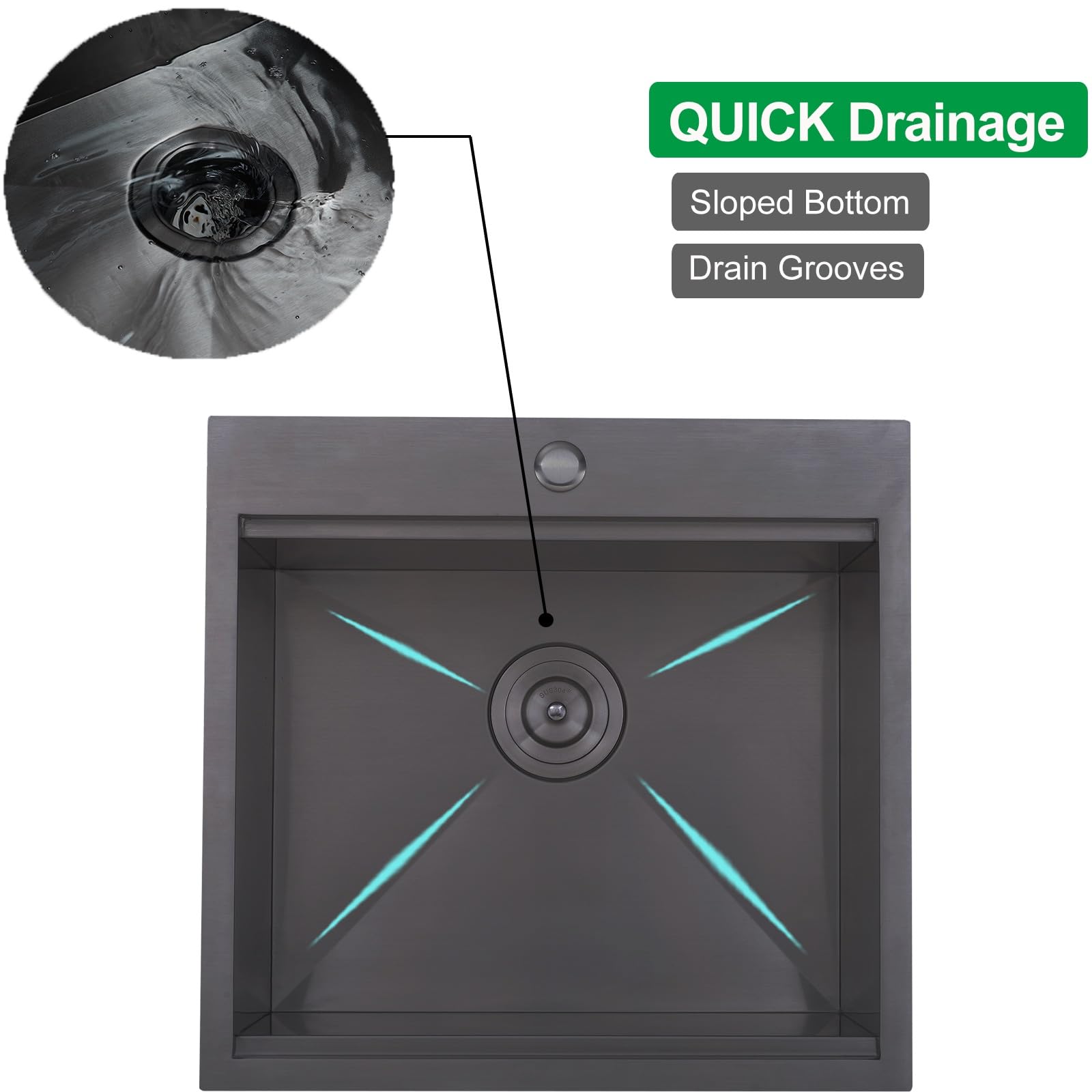 21x20 Inch Black Stainless Steel Drop-In Kitchen Sink - Square Single Bowl Topmount Workstation Sink for Bar Prep, RV, Laundry, Office & Outdoor Use - Durable Small Sink for Wet Bar & Yard Applications