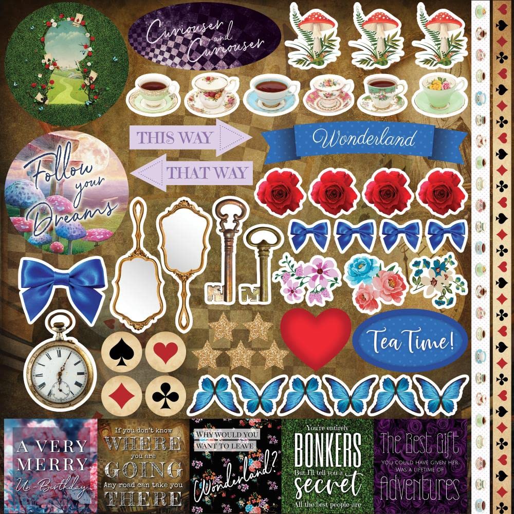 Reminisce Welcome to Wonderland Scrapbook Collection Kit - 12x12 Inch White Paper Crafting Supplies for Scrapbooking, Card Making & DIY Projects | Perfect for Memory Books, Photo Albums & Creative Journals