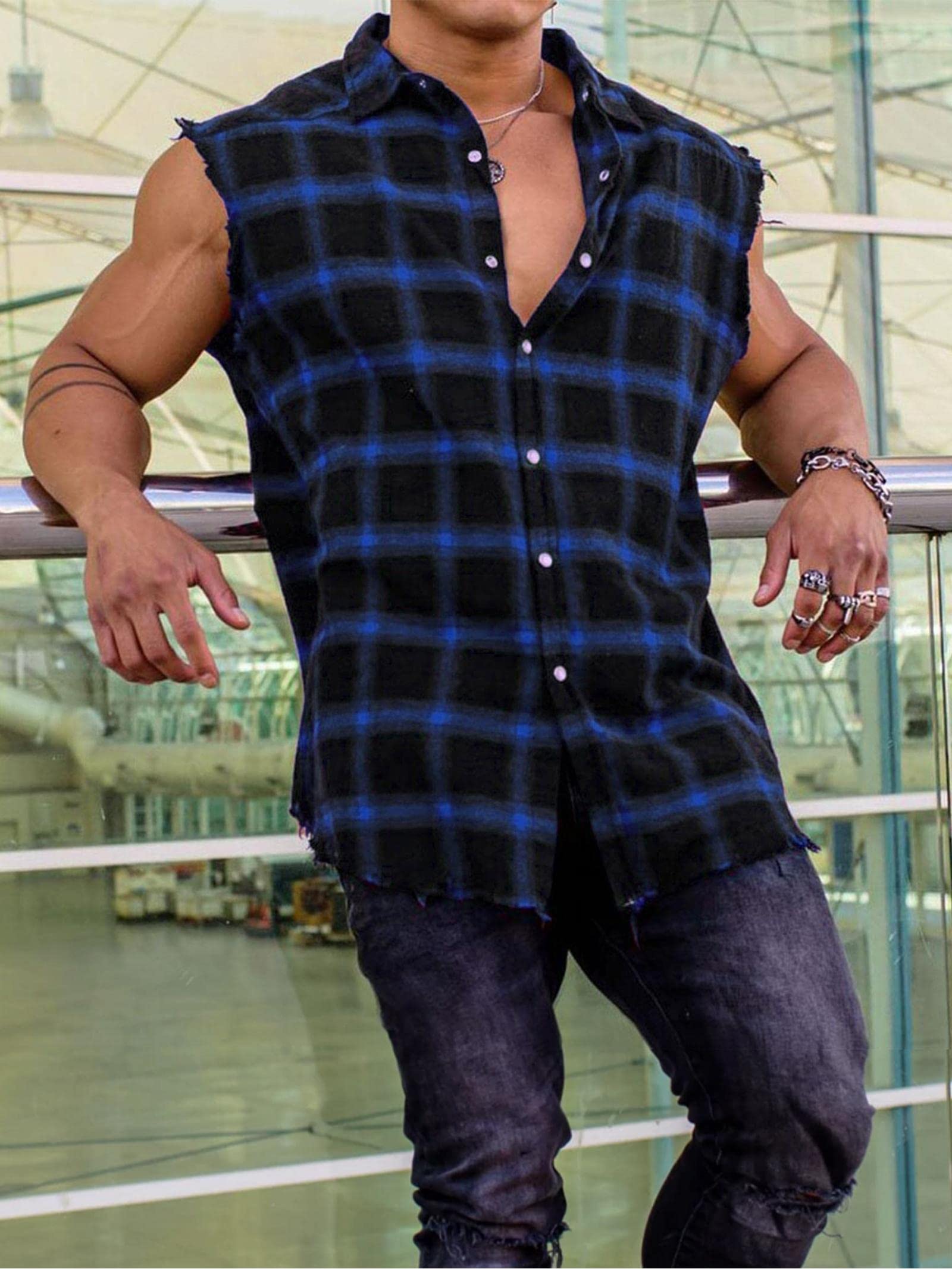 Men's Sleeveless Flannel Plaid Shirts - Casual Button Down Cowboy Vest for Western Style | Perfect for Outdoor Adventures, Rodeos & Country Music Festivals