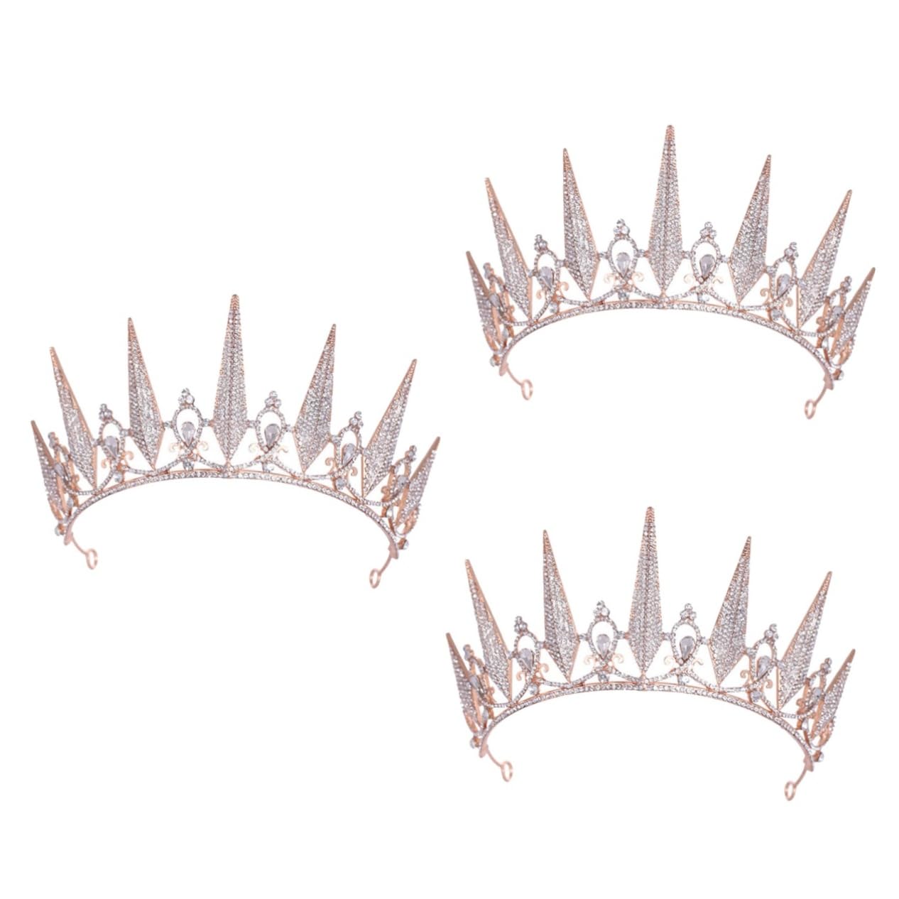 Beavorty 3-Piece Gold Rhinestone Tiara Set for Women - Bridal Wedding Crown, Birthday Party Headband, Fairy Princess Hair Accessory - Perfect for Brides, Birthday Girls, and Special Occasions