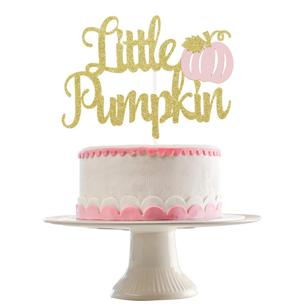 Gold & Pink Little Pumpkin Cake Topper - Baby Shower & 1st Birthday Decorations - Fall Themed Party Supplies for Girls - Perfect for Autumn Celebrations, Birthday Cakes, and Baby Showers
