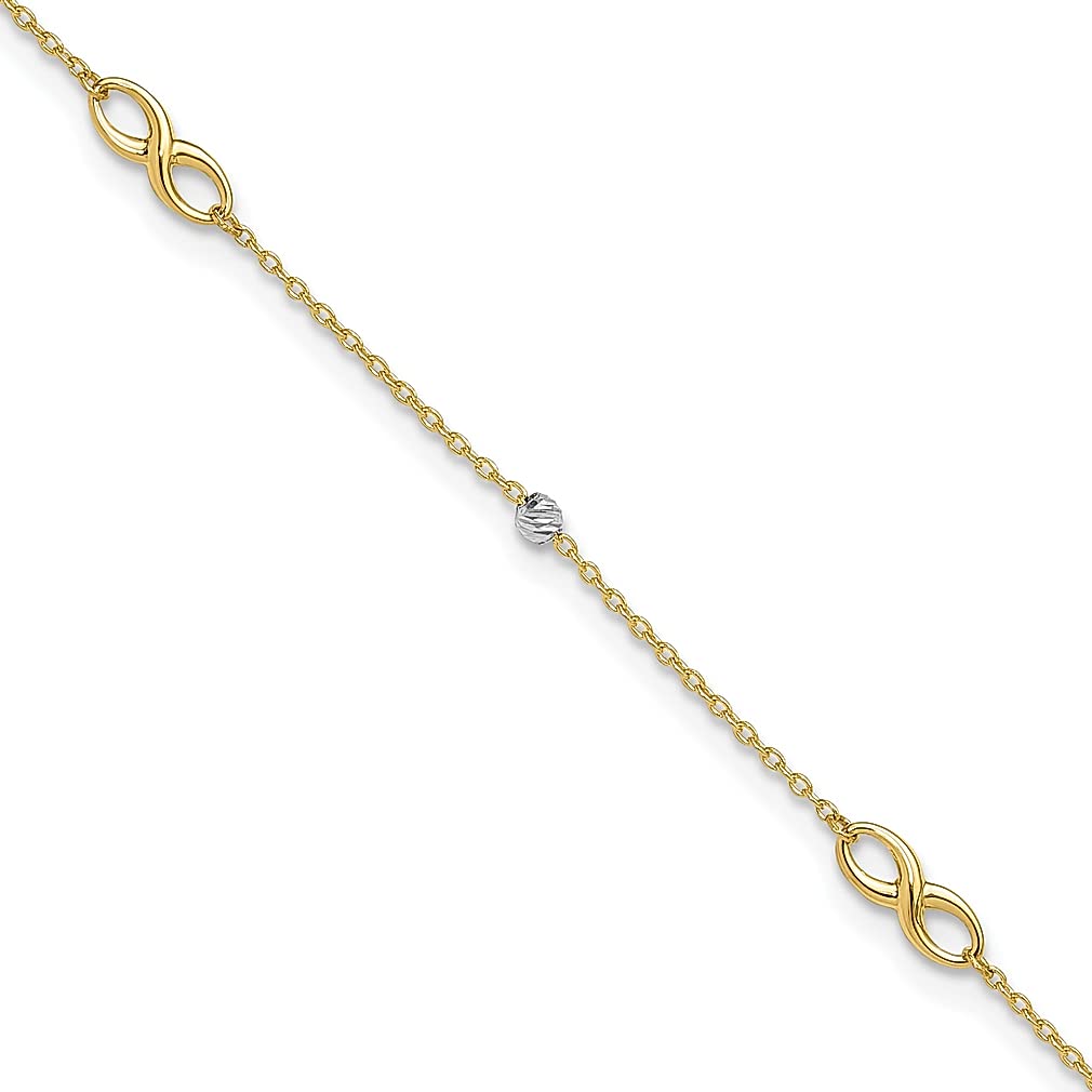 14K Solid Two Tone Gold Infinity Twisted Love Knot Anklet - 10 Inch Adjustable Summer Beach Foot Bracelet for Women | Perfect for Vacation, Wedding, Gift & Everyday Wear