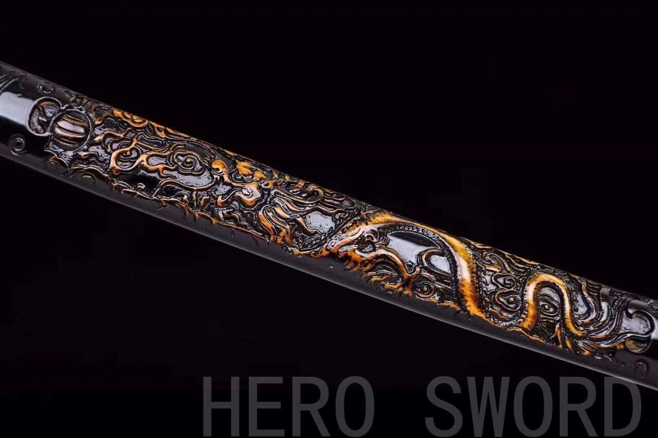 Handmade Clay Tempered T1095 Japanese Samurai Sword Dragon Katana - Razor Sharp Blade for Martial Arts Training, Cosplay & Collectors | Authentic Samurai Replica for Display & Practice