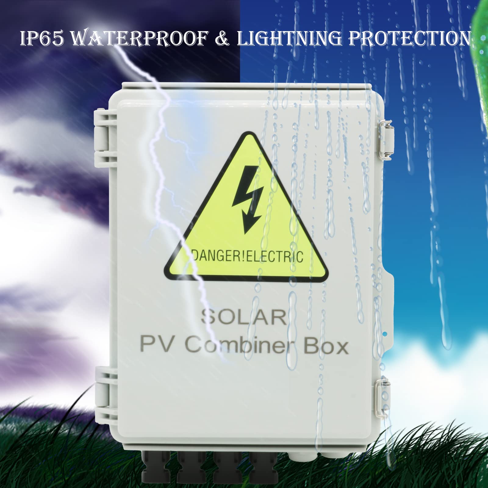 4 String Solar Combiner Box IP65 Waterproof - On/Off Grid Solar System with Lightning Arrester, 15A Fuse & 63A Circuit Breaker - Durable Plastic Enclosure for Home & Commercial Solar Panel Installations