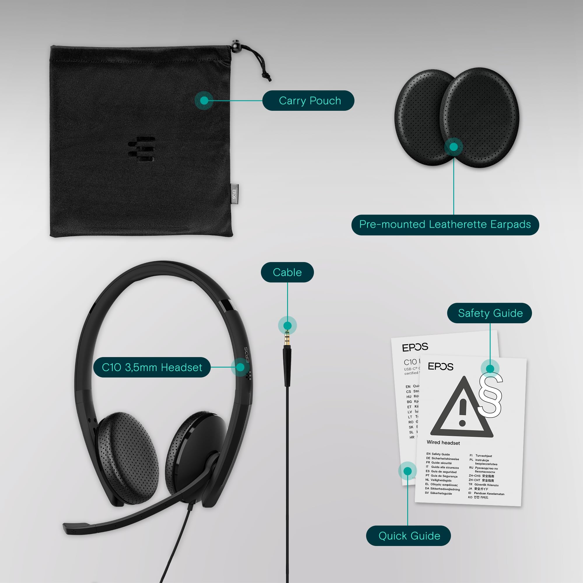 EPOS I SENNHEISER C10 USB Wired Headset with Noise-Canceling Microphone | USB-C Connectivity & EPOS BrainAdapt™ Technology for Office, Gaming & Online Meetings - Black