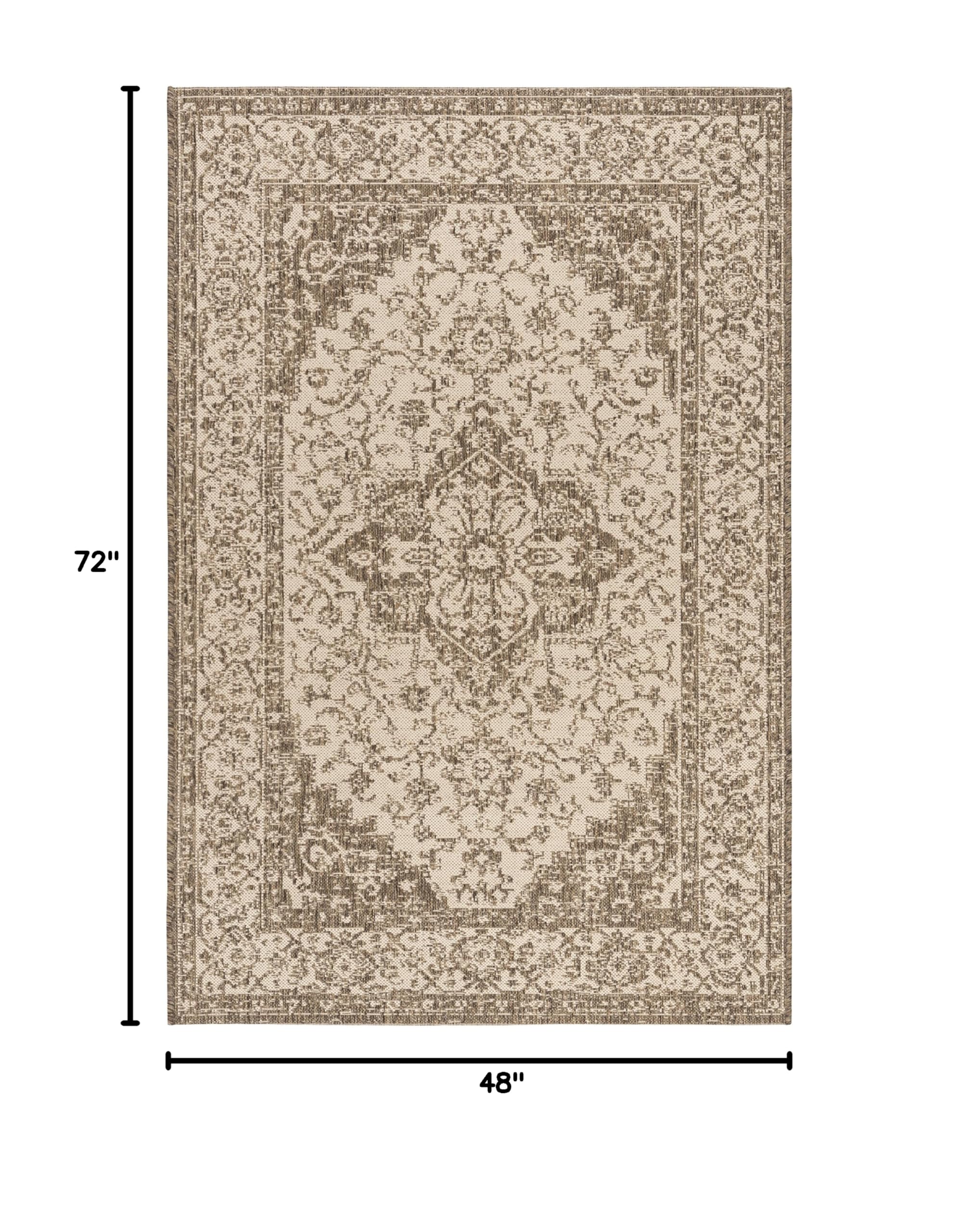 SAFAVIEH Linden Collection 4' x 6' Cream/Beige Oriental Medallion Area Rug - Indoor/Outdoor Non-Shedding, Easy to Clean for Patio, Backyard, Porch, Deck & Mudroom - Perfect for High-Traffic Areas & Home Decor