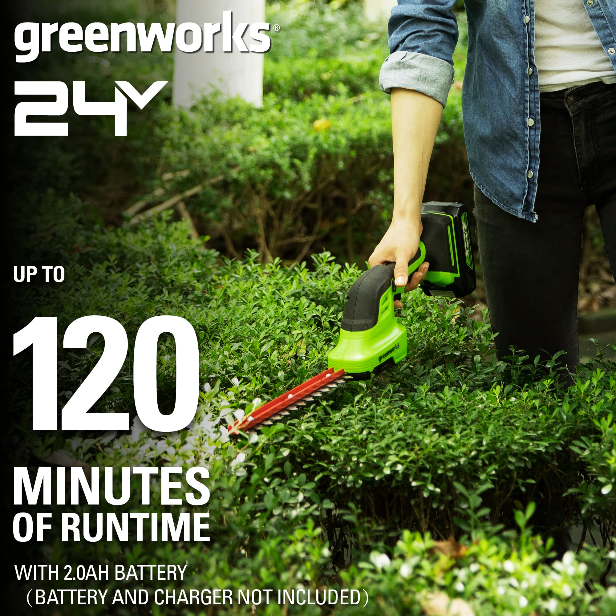 Greenworks 24V Cordless Shrub Shear & Axial Blower Combo Kit with 1.5Ah USB Battery & Charger - 90 MPH/320 CFM Power for Landscaping, Yard Trimming & Garden Maintenance