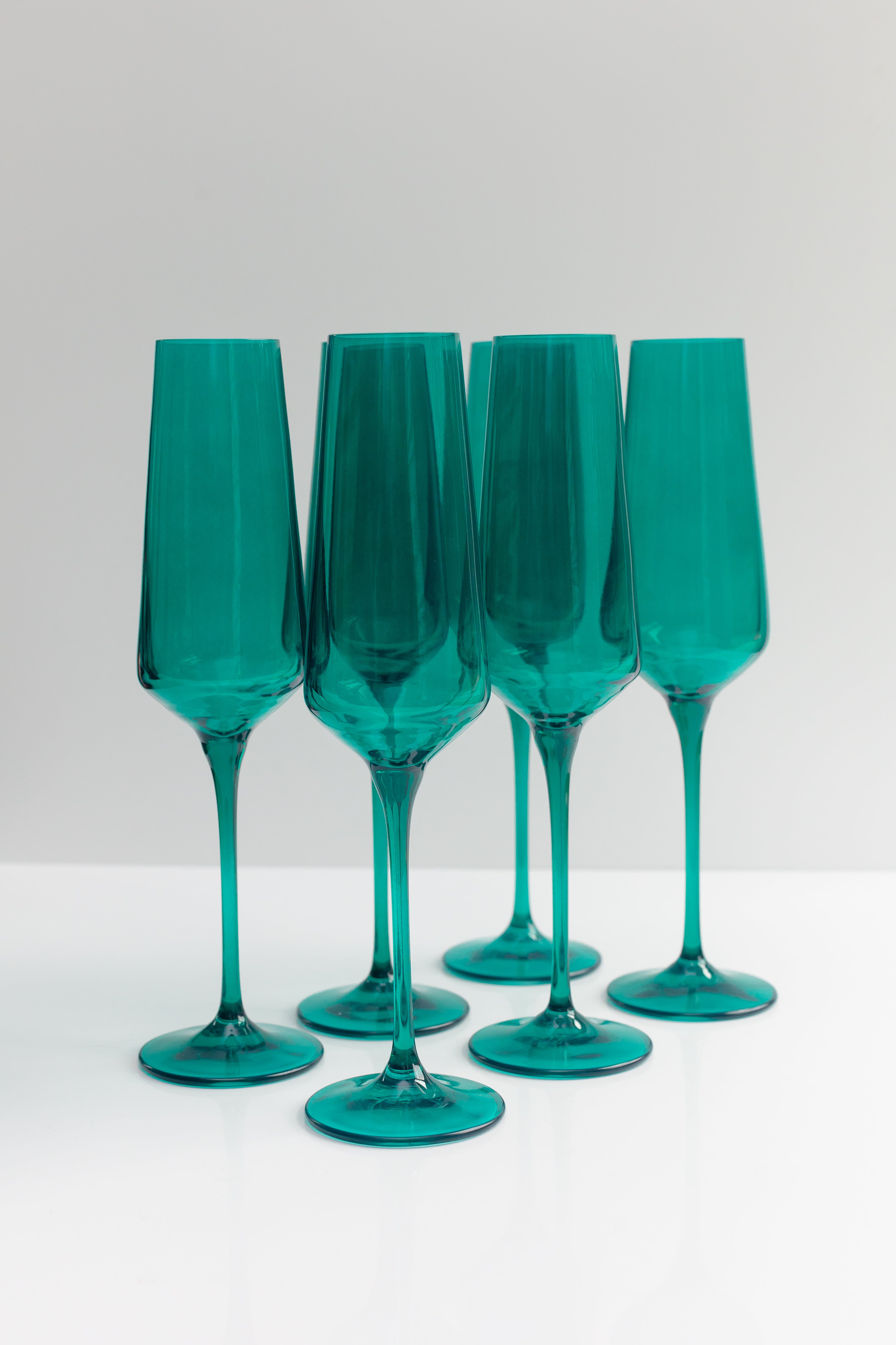 Estelle Colored Champagne Flute Set of 6 - Elegant Emerald Green Glassware for Parties, Weddings & Celebrations