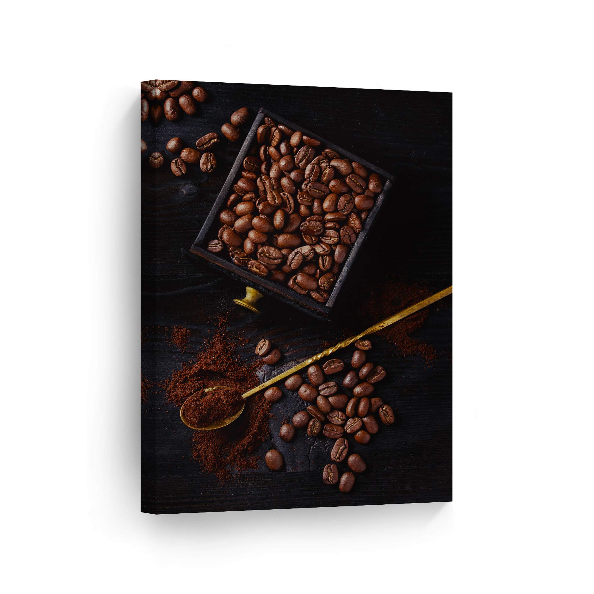 Vintage Coffee Beans & Spoon Canvas Wall Art Print - 40x30 Inch Kitchen Decor for Restaurant, Cafe, Coffee Shop & Farmhouse - Modern Housewarming Gift (Ready to Hang) | Perfect for Dining Room, Office & Home Decor