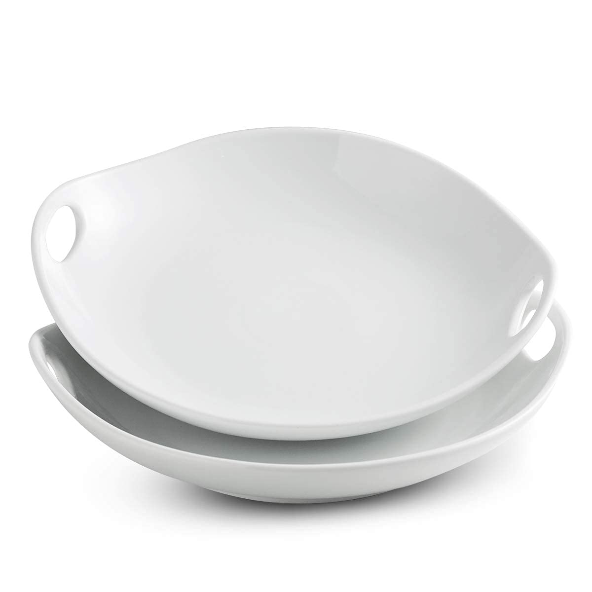 LAUCHUH 11.93-inch Porcelain Serving Platter with Handles - 2-Piece White Dinnerware Set for Noodles, Meat & Salad | Elegant Serving Bowl for Family Dinners, Parties & Buffet Displays