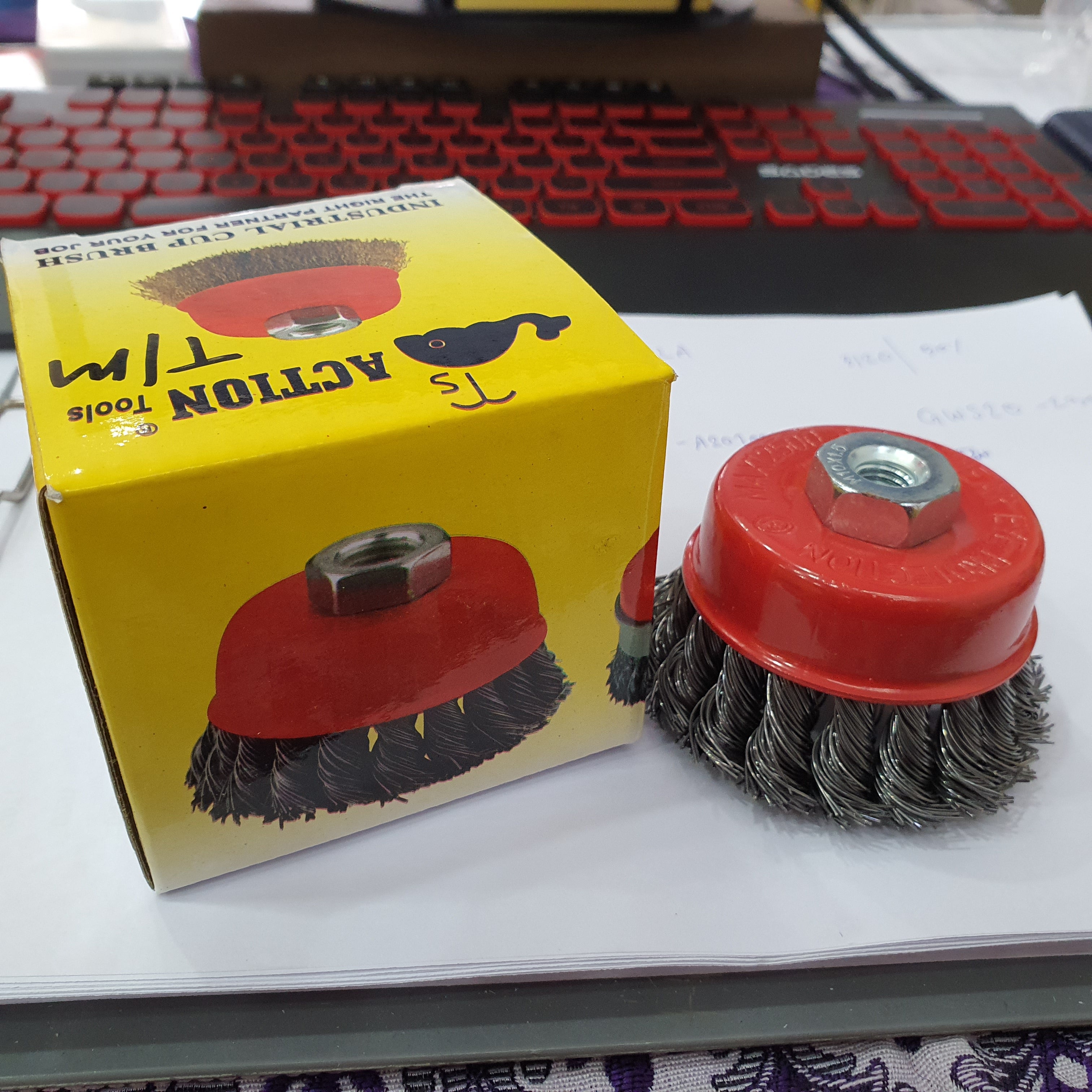 CB8 A 3TS Action Cup Brush 3 M10X1.5 Twisted Wire Wheel - Heavy Duty Metal Polishing & Rust Removal Tool for Automotive, Woodworking & DIY Projects
