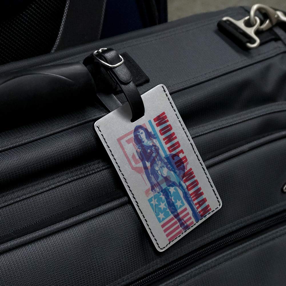Wonder Woman Leather Luggage Tag - USA Flag Design - Personalized ID Card Holder for Travel Bags - Perfect for Suitcases, Backpacks & Carry-Ons