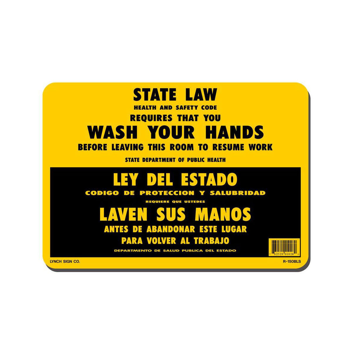 Wash Your Hands Sign - Bilingual English/Spanish - 11x7 Inches - State Law Compliance - Perfect for Restaurants, Hospitals & Public Spaces
