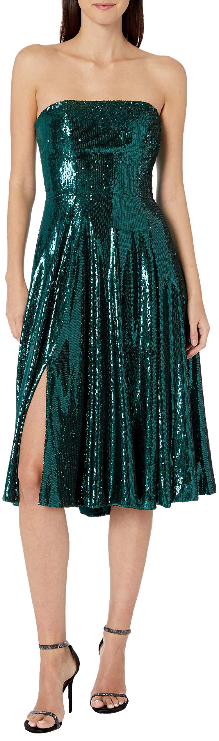 Dress the Population Women's Ruby Strapless Fit & Flare Sequin Midi Dress - Elegant Evening Gown for Cocktail Parties, Weddings & Special Occasions