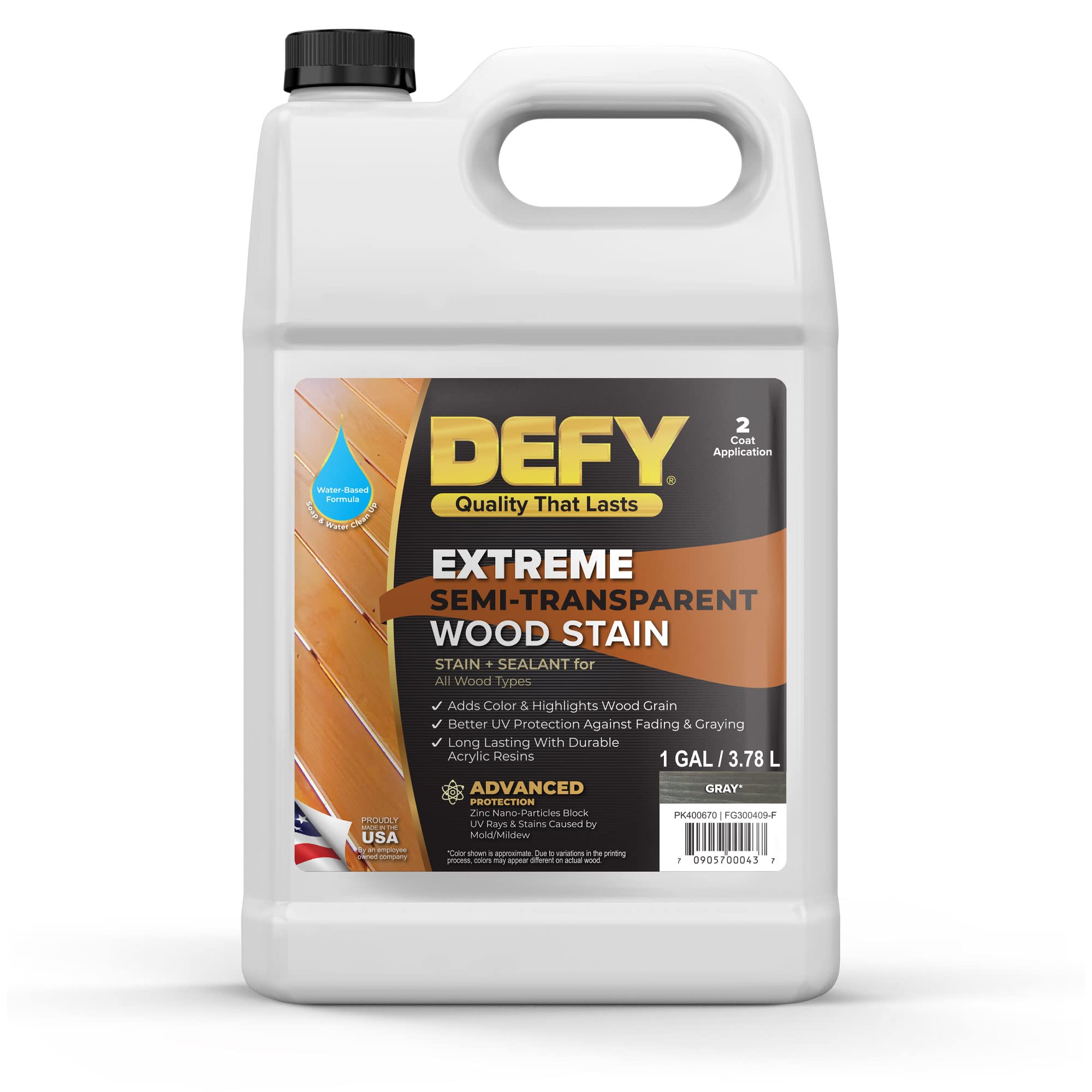 DEFY Extreme Semi-Transparent Outdoor Wood Stain and Sealer in One, Gray, 1 Gallon - Fence Stain, Deck Stain and Sealer for All Wood Types - Perfect for Decks, Fences, Siding and Outdoor Furniture Protection