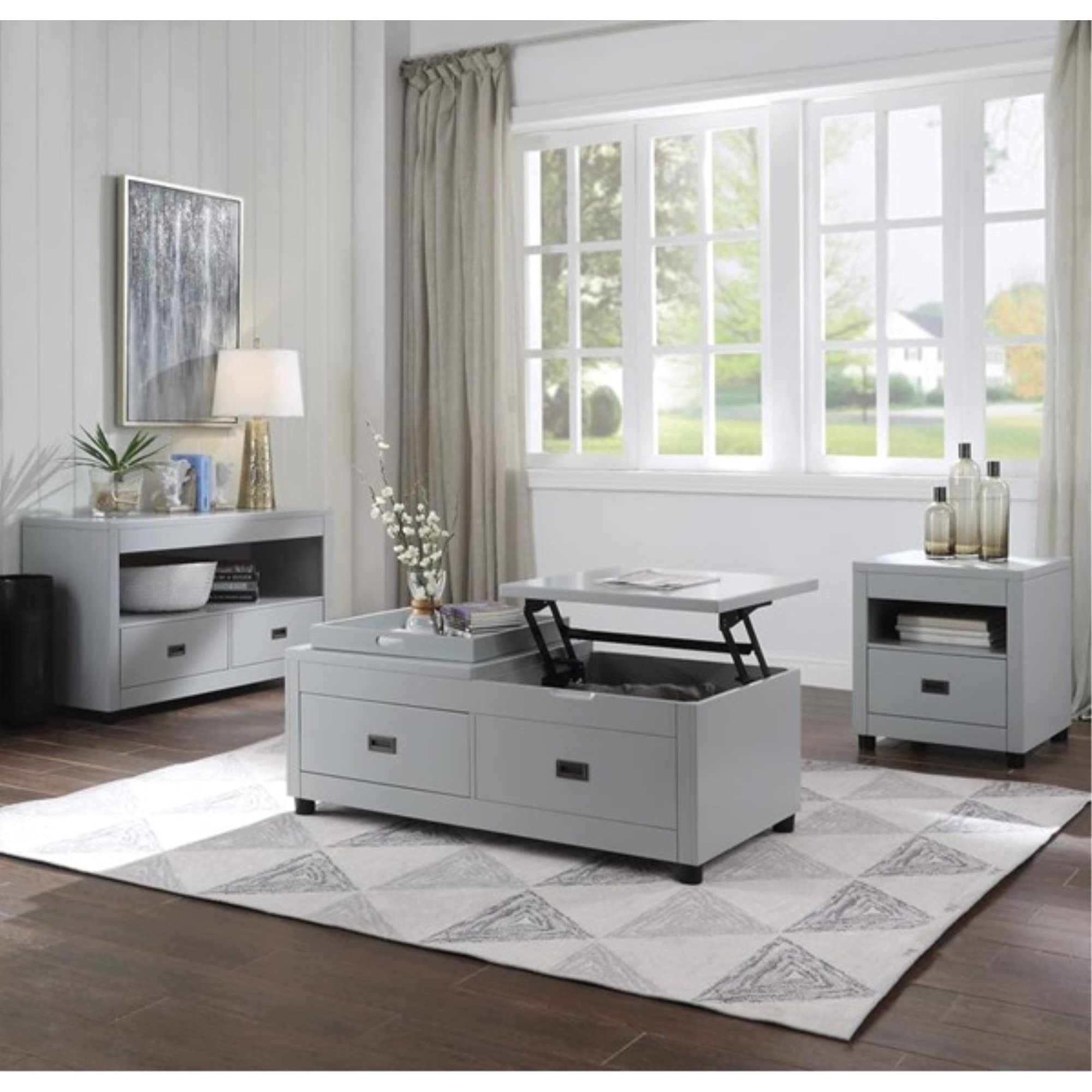 Ergode Lift Top Coffee Table in Dove Gray - Modern Convertible Sofa Table for Living Room, Home Office, and Small Spaces