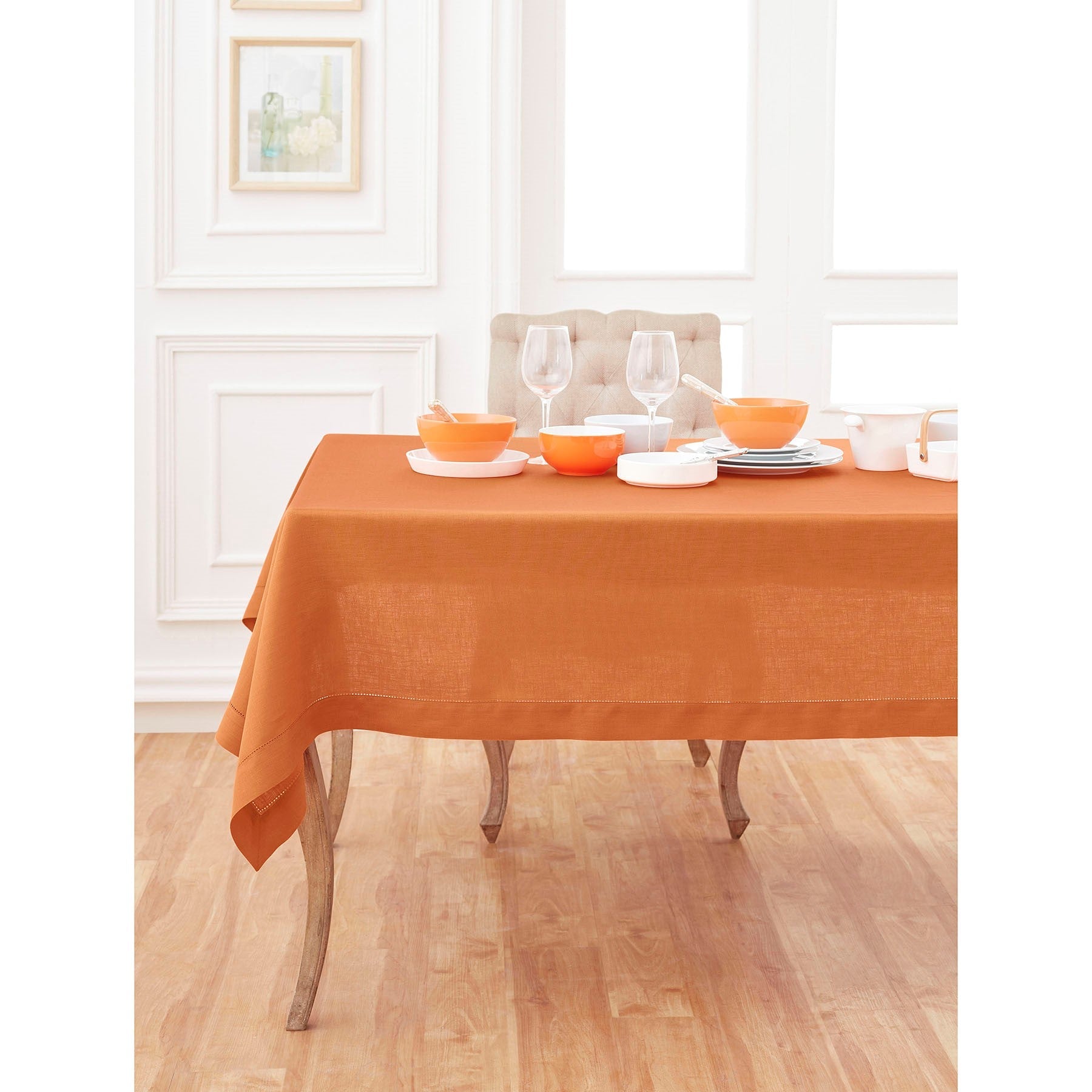 Elegant Classic Hemstitch Tablecloth - Premium Cotton Linen Dining Table Cover for Formal Dinners & Special Occasions