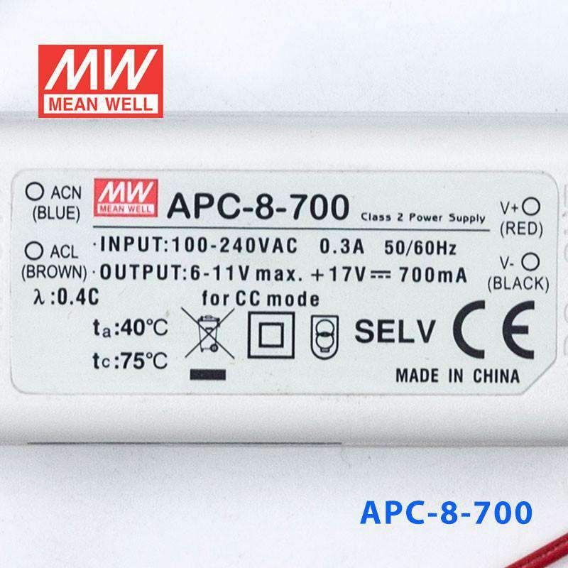 Mean Well APC-8-700 8W 700mA Power Supply - Reliable AC/DC Adapter for LED Lighting, Security Cameras & Electronic Devices