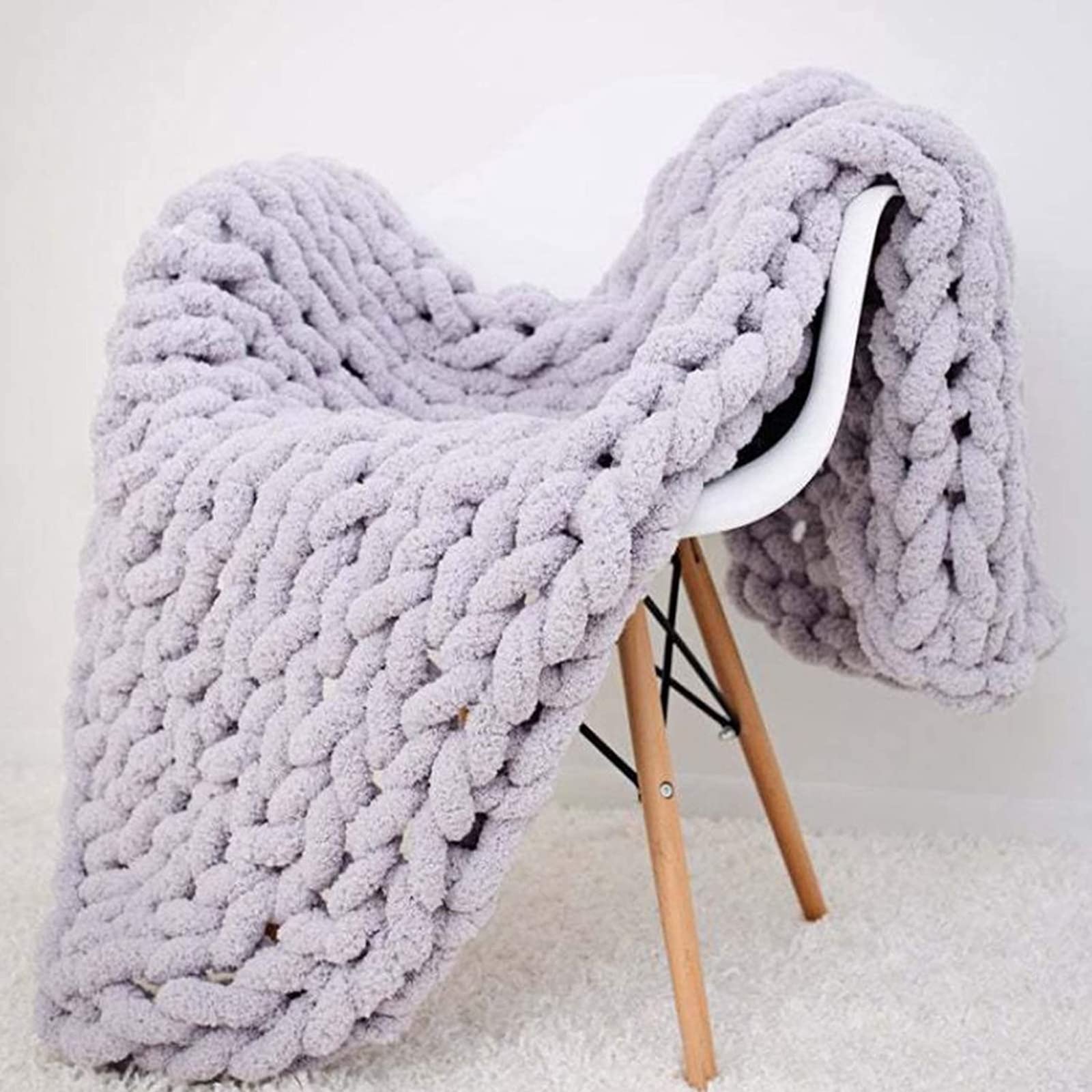 Luxury Chenille Knit Blanket - Handmade Chunky Arm Knit Throw Blanket for Bed, Sofa & Chair - Soft Cozy Home Decor (200x200cm, Beige) - Perfect for Lounging, Gifting & Winter Warmth