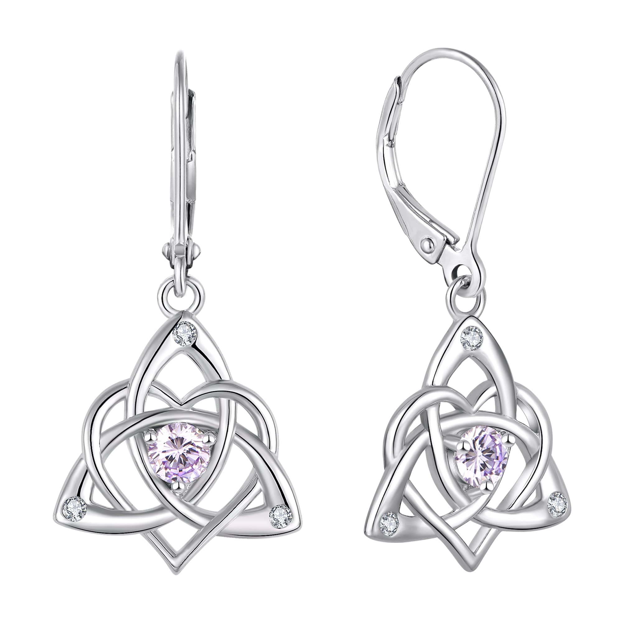 Celtic Knot Dangle Earrings for Women - Sterling Silver Trinity Love Knot Leverback Earrings with Gemstones | Elegant Gift for Anniversary, Wedding & Special Occasions
