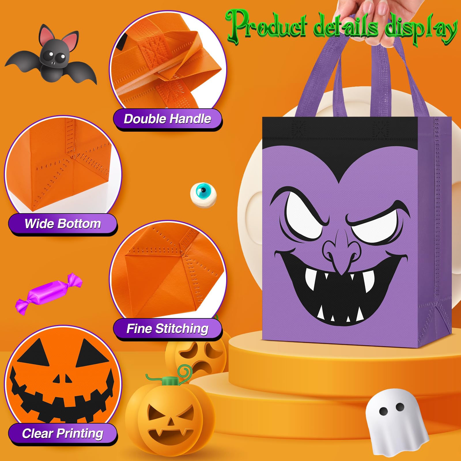 18Pcs Halloween Candy Bags - Reusable Treat Bags for Kids Party