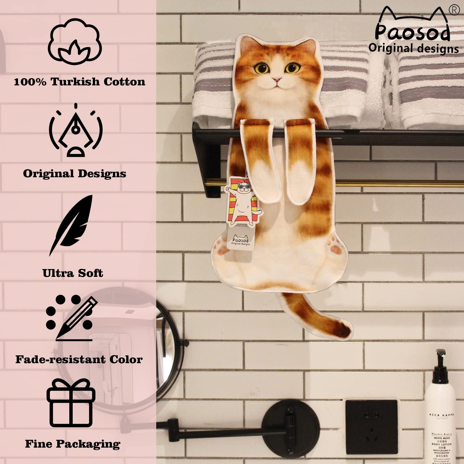 Cute Cat Hand Towels 100% Cotton for Bathroom & Kitchen - Perfect Cat Lovers Gift