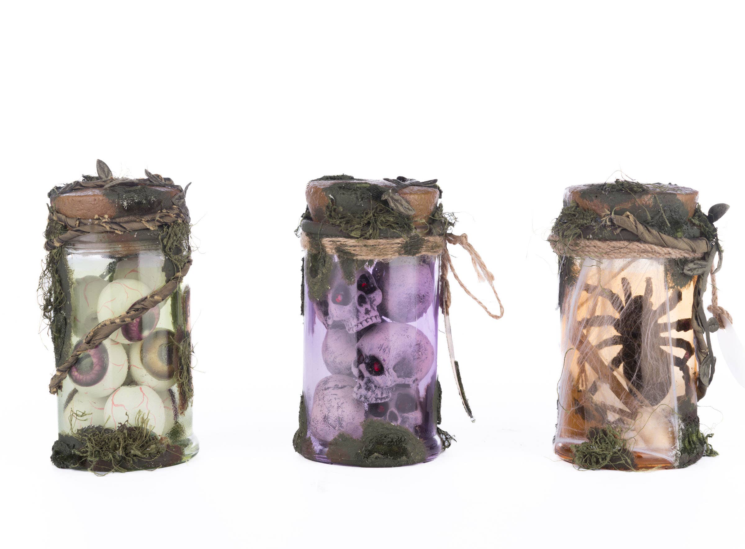 Broomstick Acres Potion Jars Set of 3 - Witchcraft Supplies, Halloween Decor, DIY Potion Bottles for Spooky Party & Home Decor