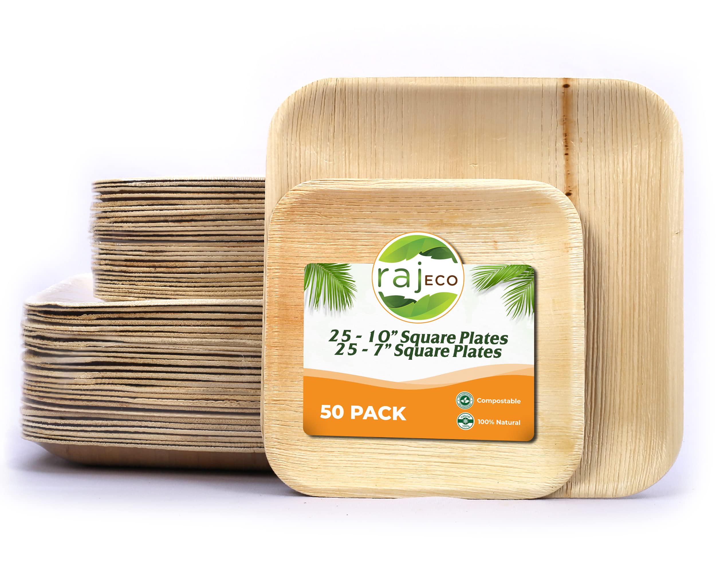 Eco-Friendly Raj Palm Leaf Plates [50-Pack] - 10