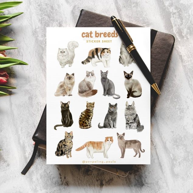 50+ Adorable Cat Breeds Stickers - Waterproof Vinyl Decals for Laptops, Water Bottles & Scrapbooking - Perfect for Pet Lovers & DIY Crafts