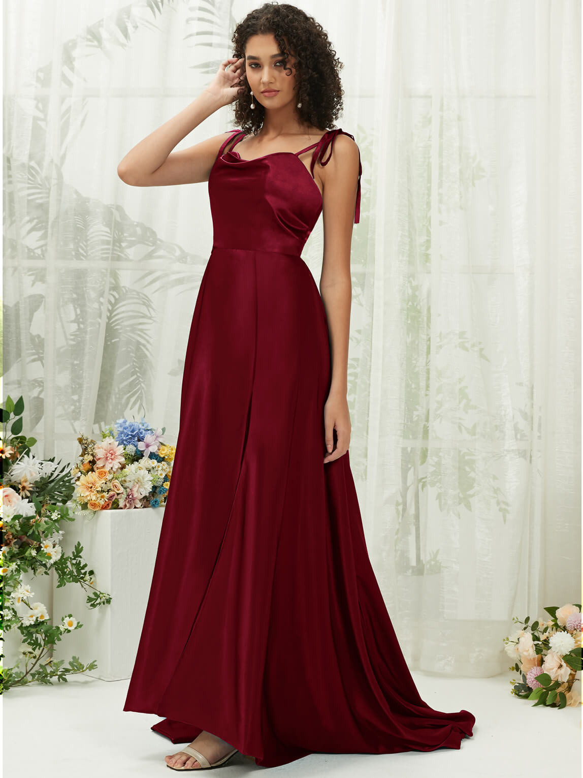 Elegant Burgundy Satin Sweetheart Neckline Formal Gown with Adjustable Straps & Hidden Pockets - Perfect for Prom, Evening Parties & Special Occasions