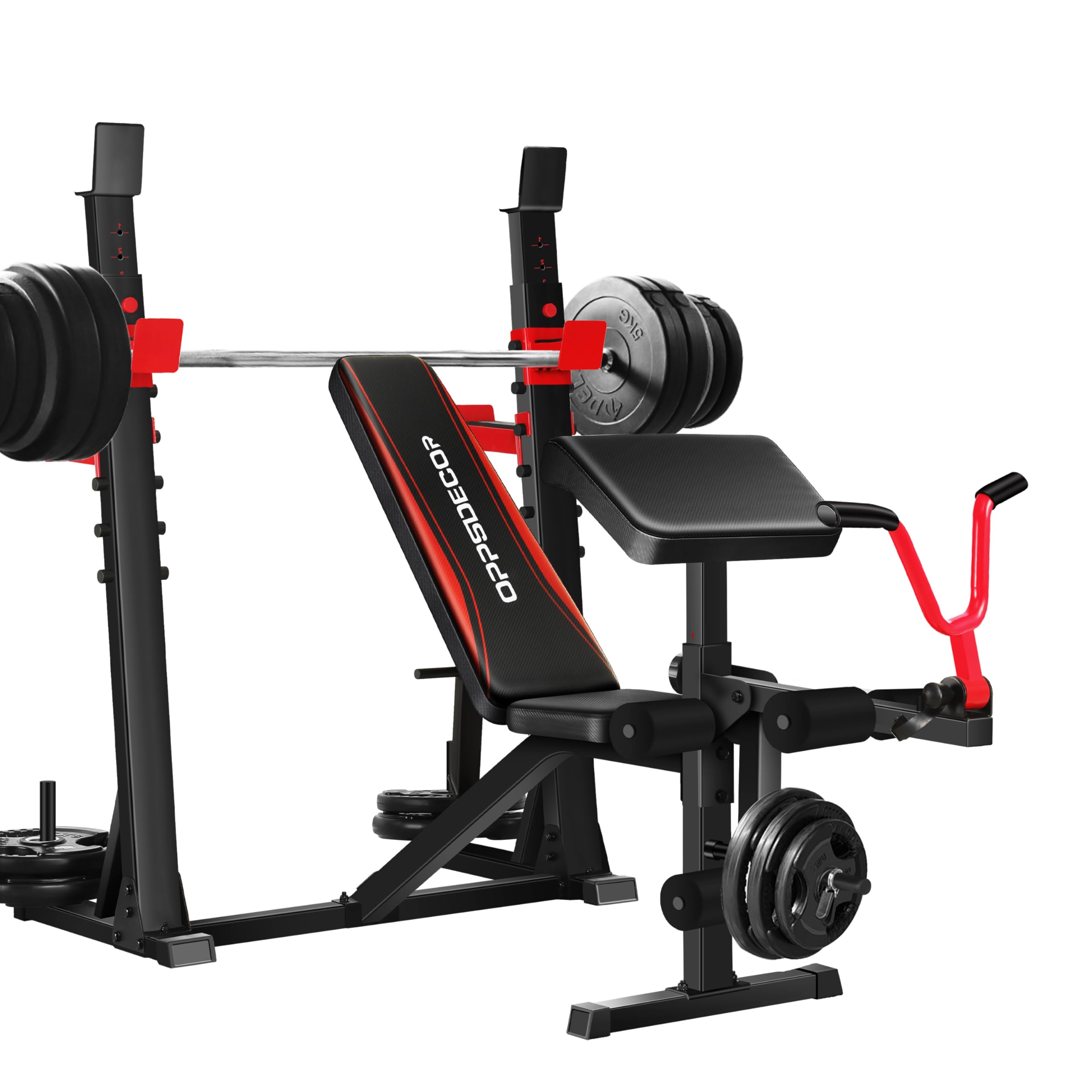 OPPSDECOR 900LBS Weight Bench with Squat Rack - Adjustable Incline Decline Olympic Workout Bench, Barbell Rack & Preacher Curl Attachment, Home Gym Equipment for Strength Training & Bodybuilding | Perfect for Small Spaces & Full-Body Workouts