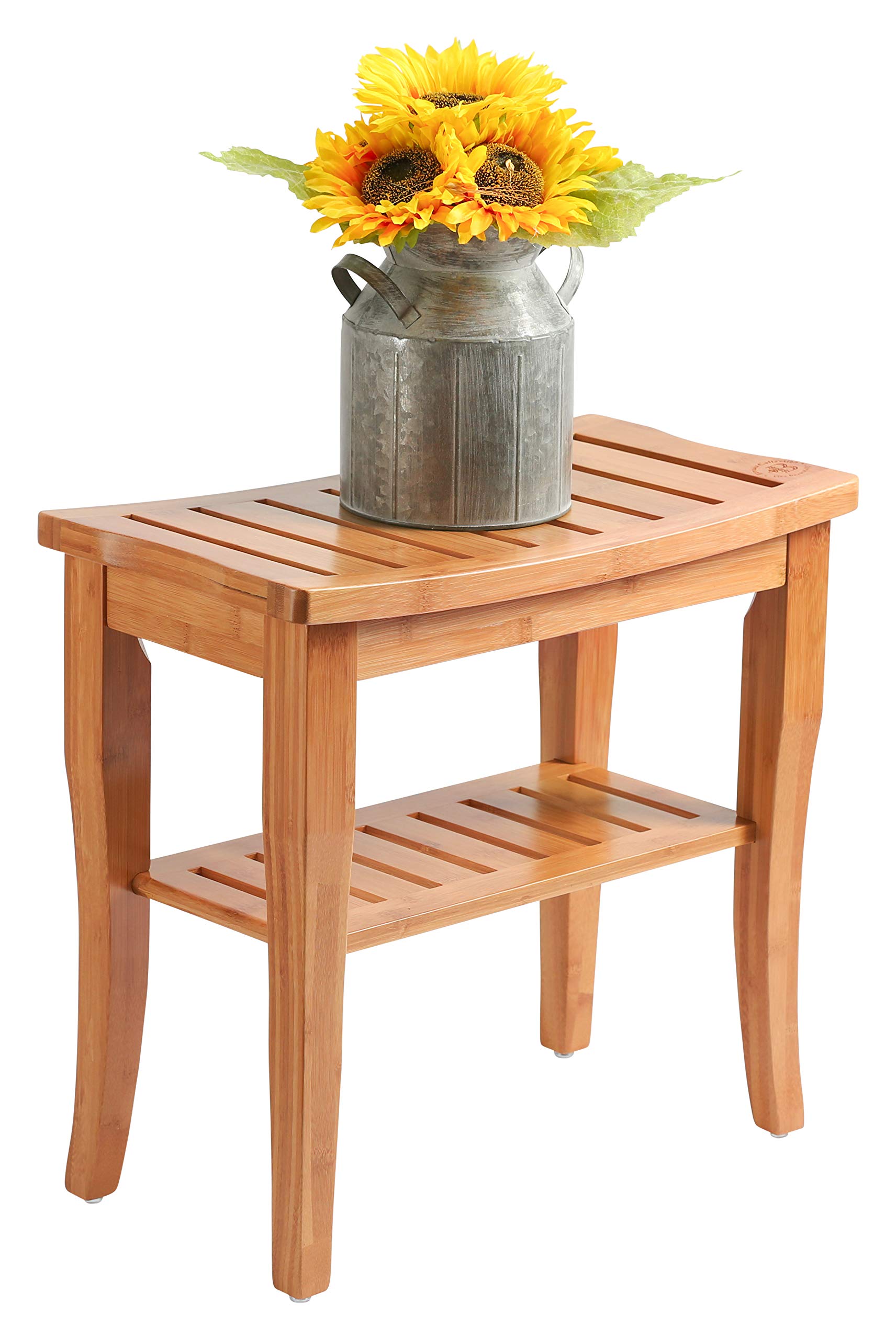 **Bamboo Shower Bench with Storage Shelf - Non-Slip Shower Seat & Bathroom Stool for Spa, Shaving & Relaxation | Indoor & Outdoor Use for Bathroom, Pool & Sauna**