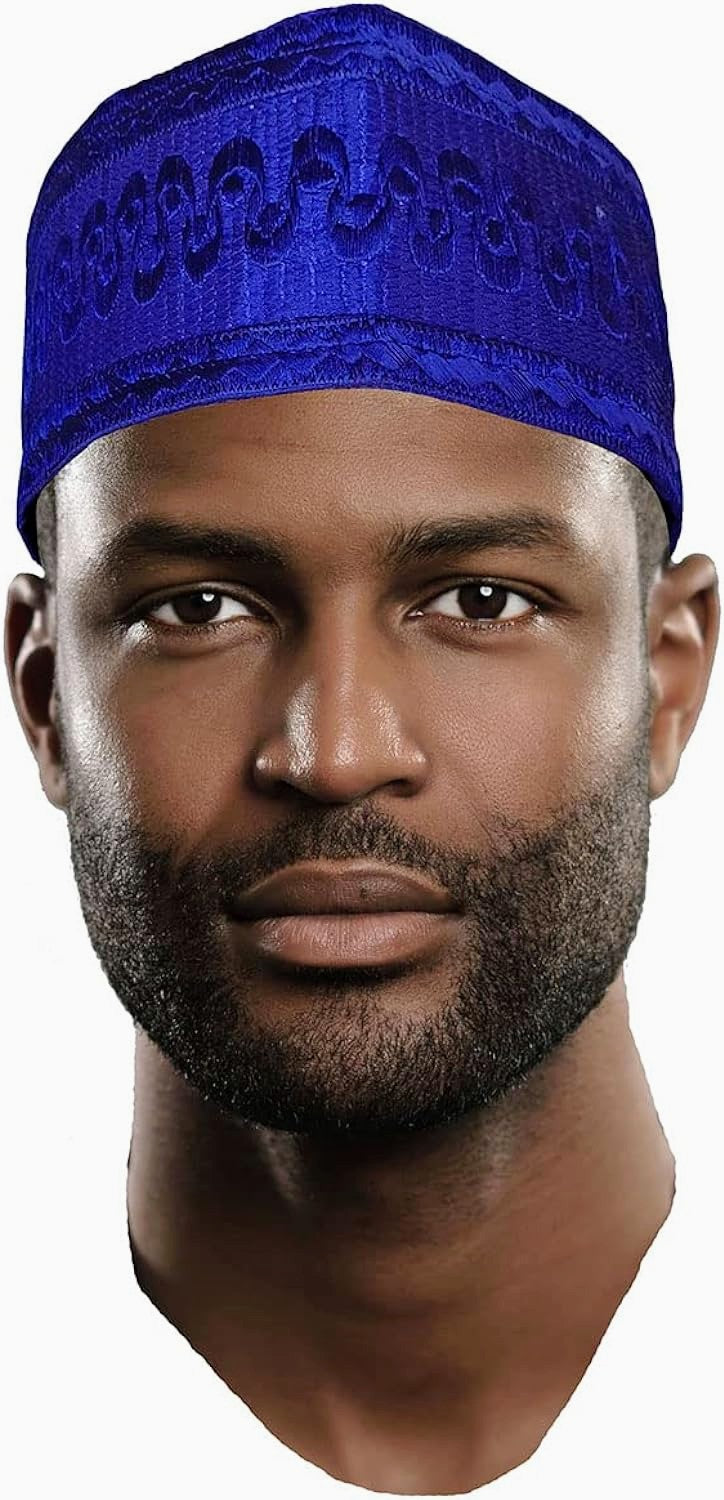 Handwoven Royal Blue African Aso Oke ỌláFìlà Kufi Cap Hat - Traditional Yoruba Embroidered Fila for Men - Perfect for Weddings, Cultural Events & Special Occasions