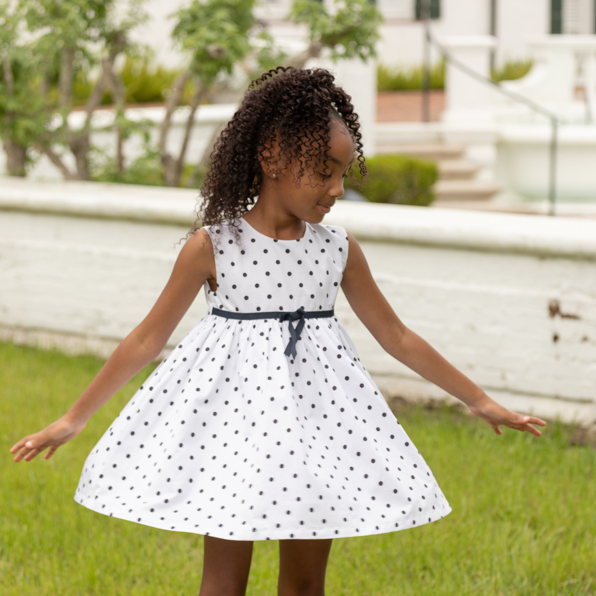 Betsy Dress in Narragansett Navy Polka Dots - Women's Floral Summer Dress for Beach, Party & Casual Wear