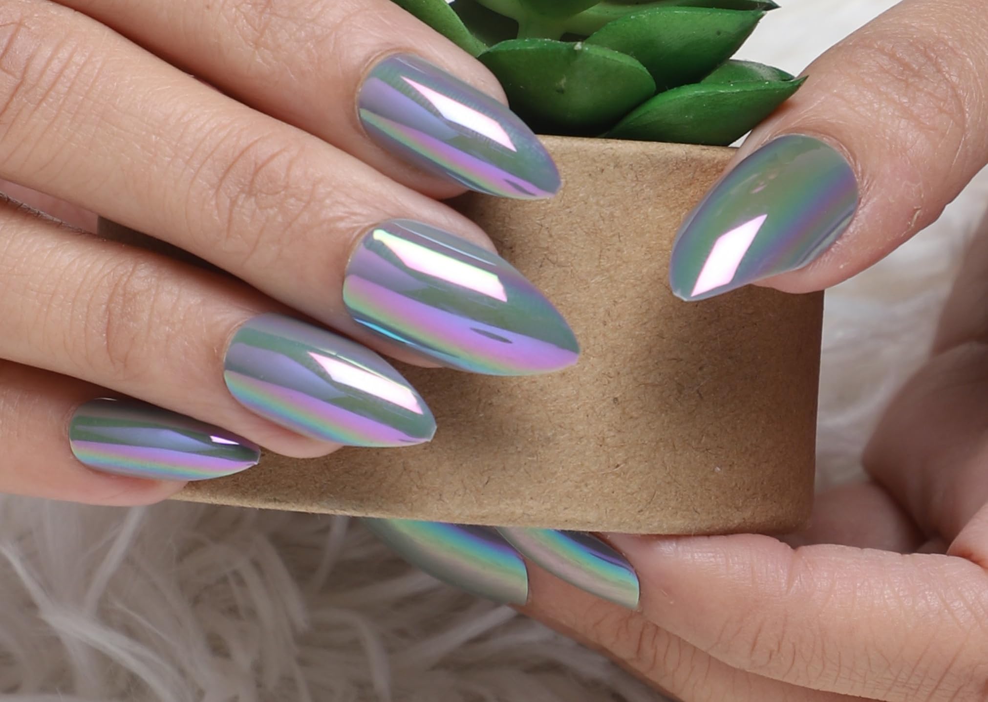 Reusable Metallic Artificial Nails Set - 14 Pcs Acrylic Fake Nails for Women & Girls, No Glue Needed Nail Extension Kit | Perfect for Parties, Weddings & Everyday Glam