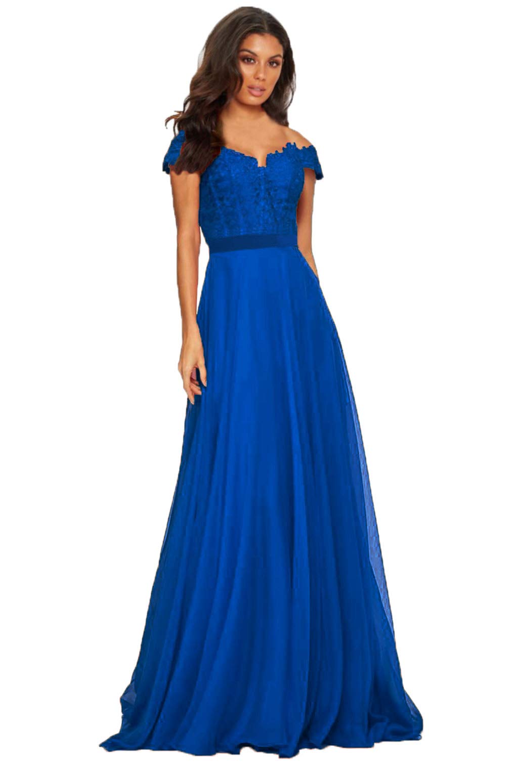 Elegant Off Shoulder Long Prom Dress for Women - Lace Bodice & Chiffon Formal Evening Gown | Perfect for Homecoming, Wedding Guest & Special Occasions
