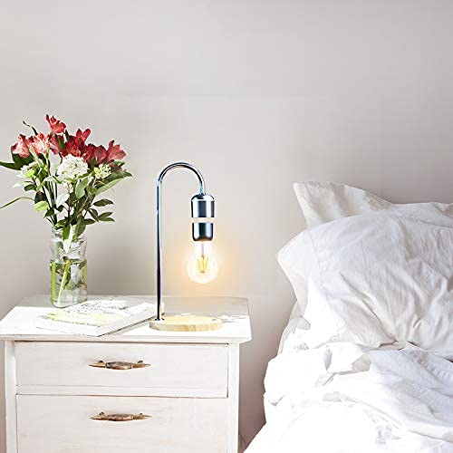 Unique Modern Levitating Lamp with Floating Light & Qi Wireless Charger - Minimalist Home Decor, Warm Night Light for Bedroom, Office, or Gift (Silver Bulb) | Perfect for Relaxation, Meditation & Tech Lovers