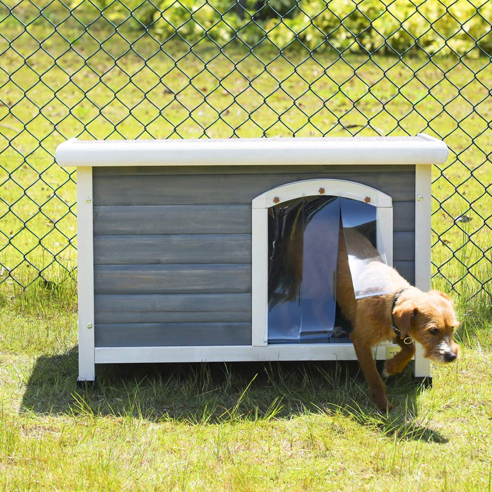 Weatherproof Outdoor Dog House for Small Dogs - Light Grey Pet Shelter with Adjustable Foot Mat & Door Flap (33.7