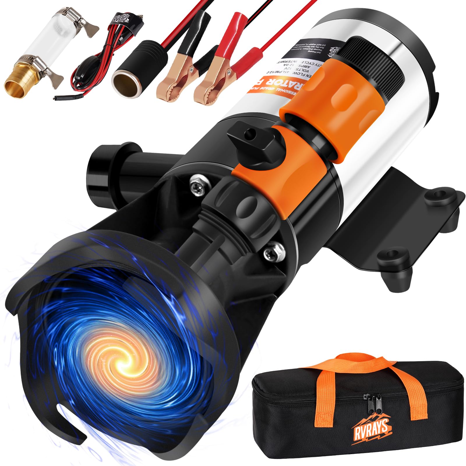 12V RV Macerator Pump - 12GPM Self-Priming Sewage Chopper Pump with Portable Storage Bag | RV Waste Water Management System for Easy Dumping & Camping Sanitation | Perfect for RV Toilets, Black Tanks & Marine Applications