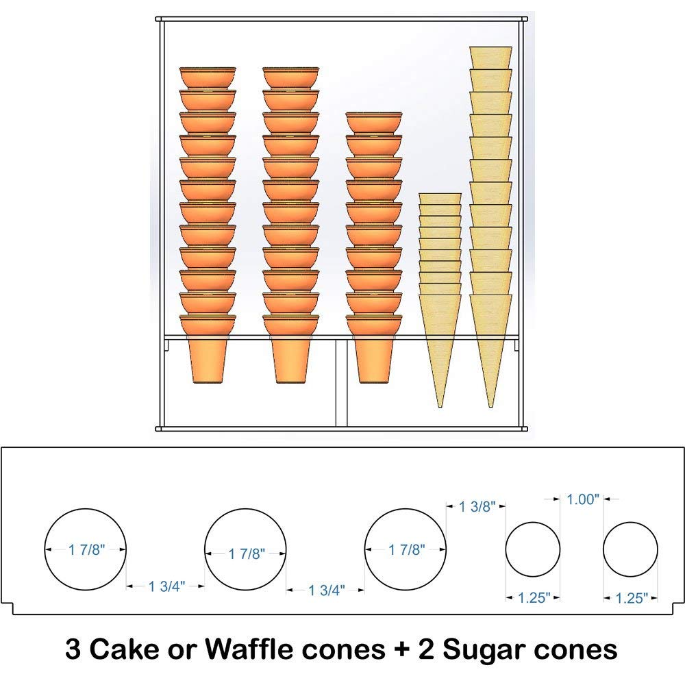 Clear Acrylic 3 Waffle Cone & 2 Sugar Cone Holder - Perfect for Ice Cream Shops, Dessert Displays, and Party Serving