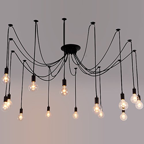 Vintage Industrial Edison Spider Chandelier - 14 Adjustable Lights, Black Antique Barn Ceiling Pendant for Living Room, Restaurant, Bar - Perfect for Rustic Decor, Farmhouse Lighting & Vintage Style Interiors