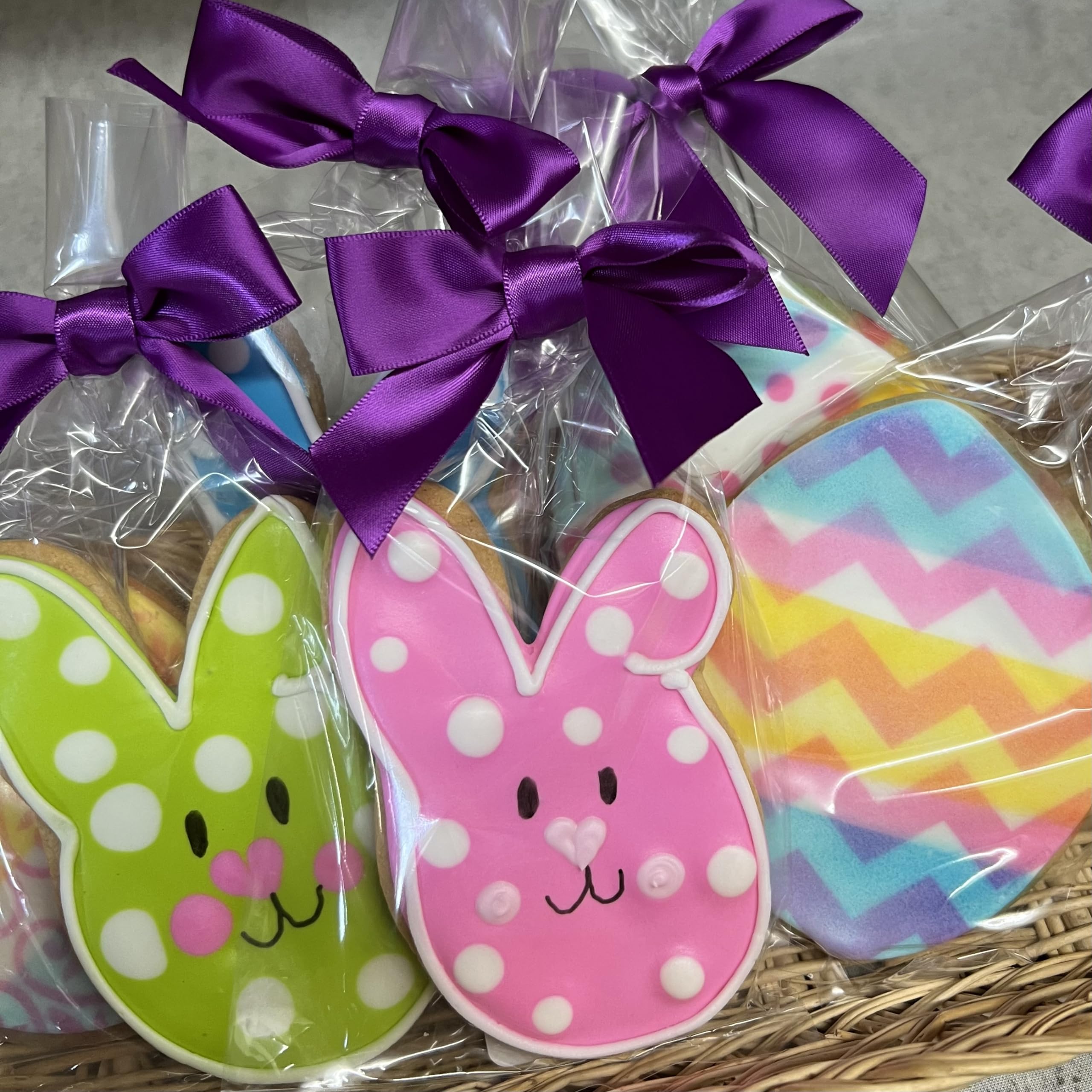 Easter Bunny and Egg Cookies - 6 Decorated Shortbread Bunnies & Eggs Individually Wrapped with Bow | Perfect for Easter Gifts, Party Favors & Holiday Treats by BakersDozenToGo