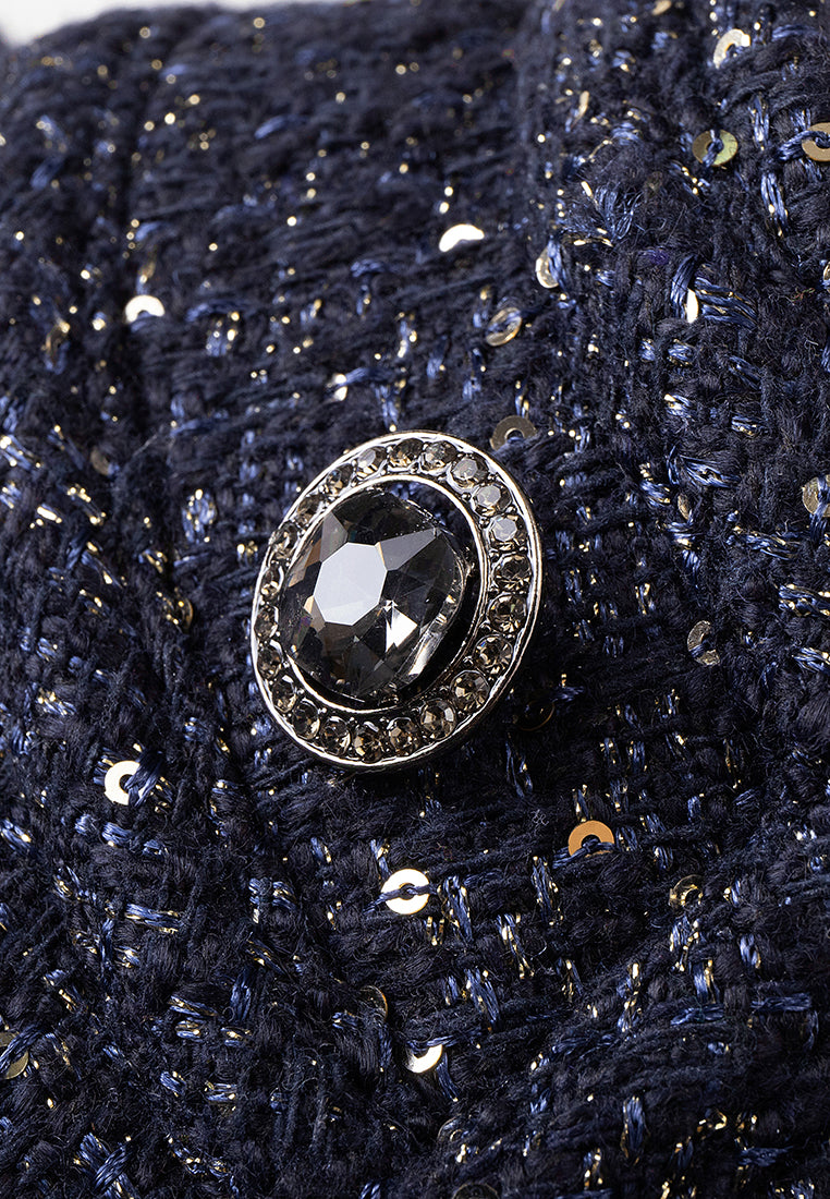 Elegant Stand Collar Sequin Lurex Coat with Concealed Fastening - Perfect for Evening Parties & Winter Fashion