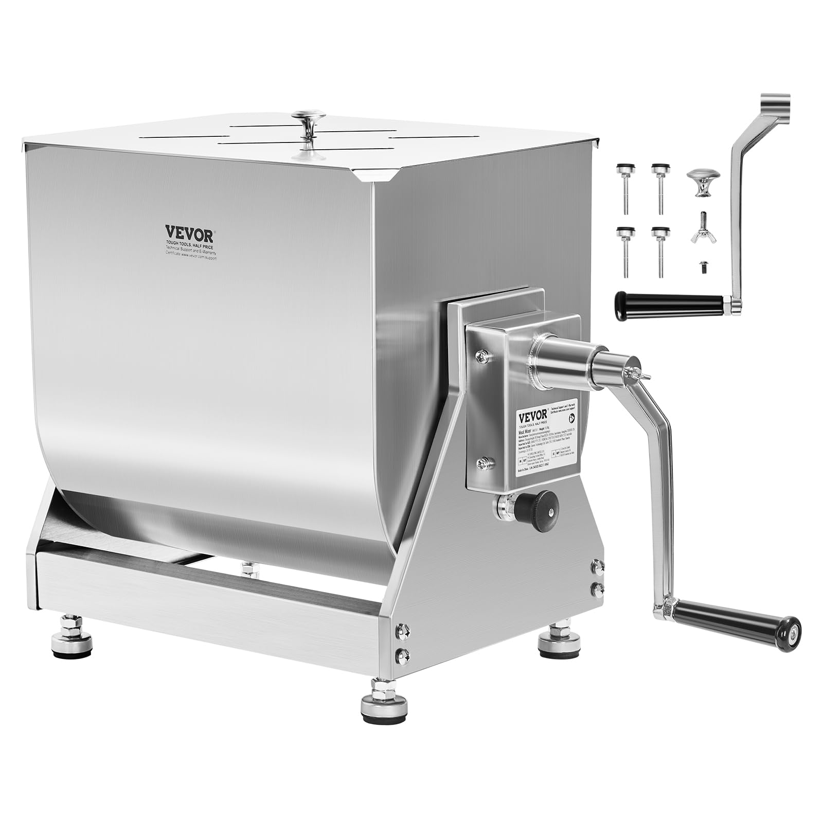 VEVOR 60LB Manual Meat Mixer - Stainless Steel Sausage & Ground Beef Mixing Machine with Tilt Tank, Lid & Handle - Perfect for Home Butchering, Sausage Making & Meat Processing