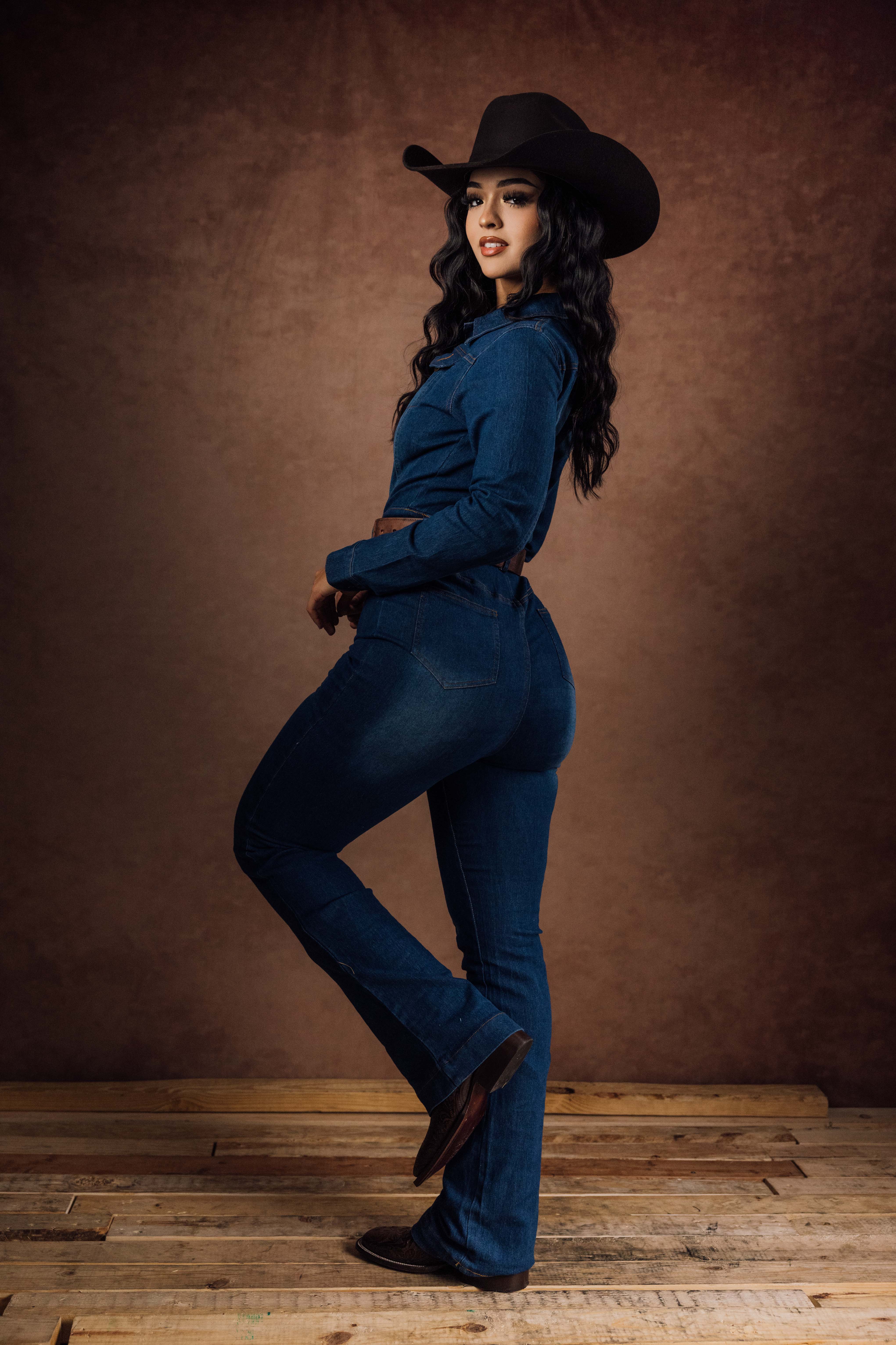 Women's Long Sleeve Denim Jumpsuit - Stretchy Comfort Fit Romper with Pockets | Casual Outfit for Streetwear, Date Night & Fall Fashion