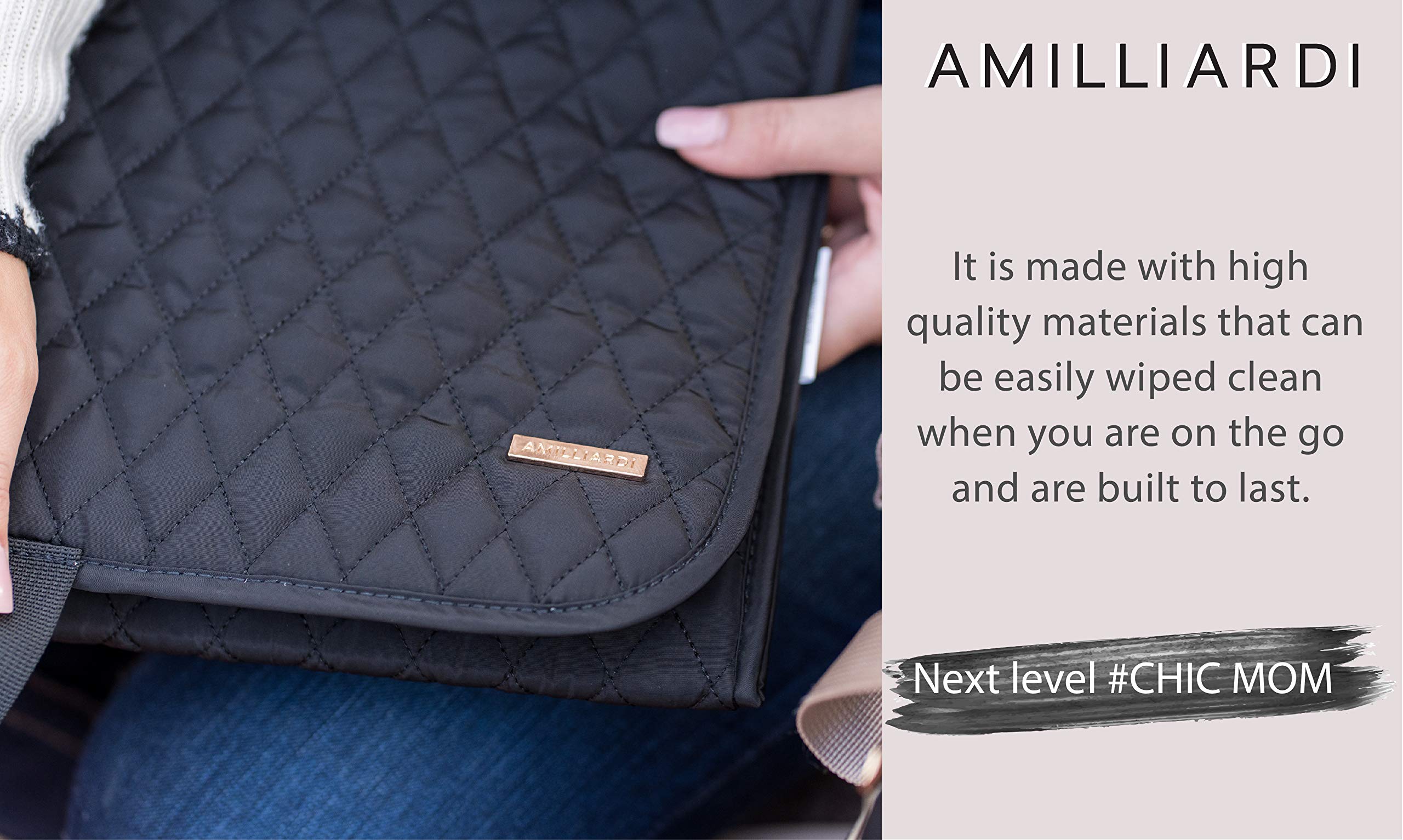 AMILLIARDI Portable Diaper Changing Pad - Waterproof Travel Changing Mat for Baby, Infant & Newborn - Stylish & Chic Foldable Black Changing Pad for On-the-Go Parents, Perfect for Car, Stroller & Diaper Bag