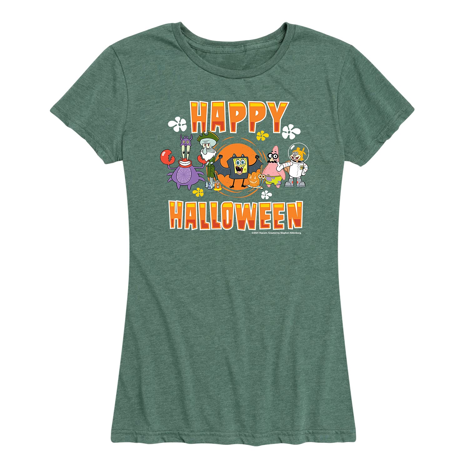 HYBRID APPAREL Spongebob Squarepants Happy Halloween Women's Short Sleeve Graphic T-Shirt - Funny Cartoon Costume Tee for Halloween Parties & Cosplay Events