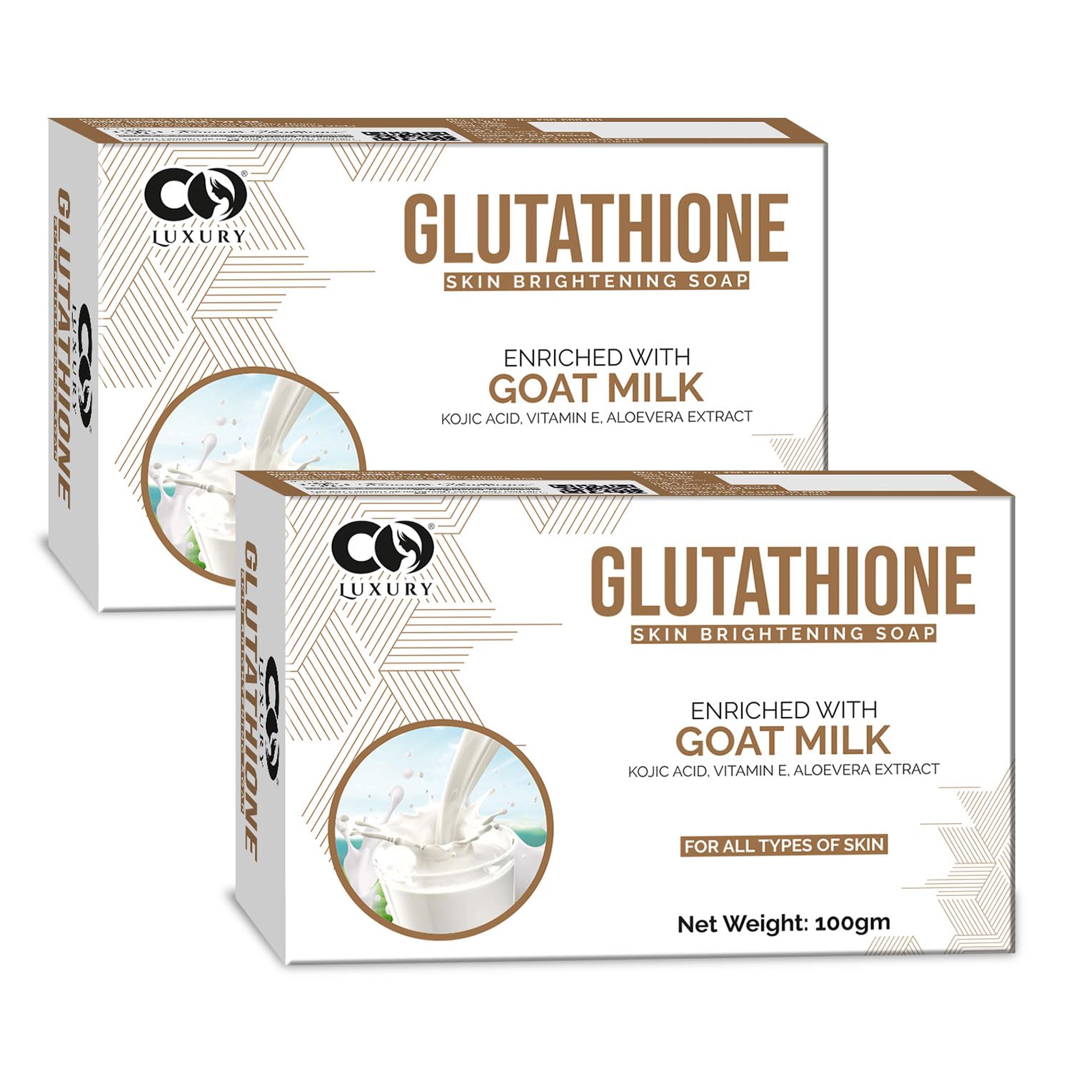 CO LUXURY Goat Milk Glutathione & Kojic Acid Soap - Brightening Bar for Dark Spots & Pigmentation | Skin Whitening & Exfoliating Bath Soap | Pack of 2 | Perfect for Daily Skincare Routine & Spa-Like Bath Experience